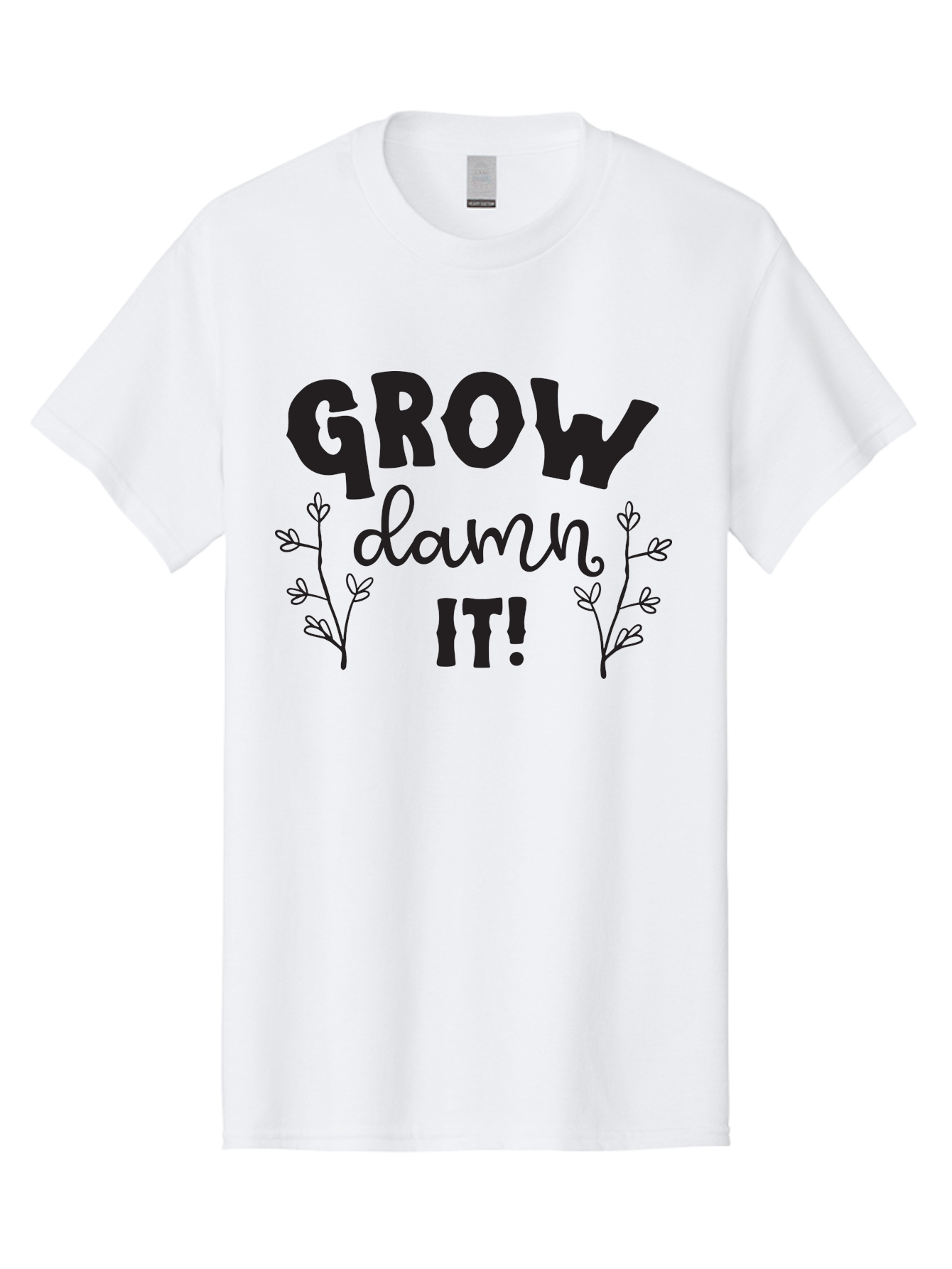 Grow-Damn-It Men'S Graphic Tee, 100% Cotton, Comfortable Casual Summer Wear, Machine Washable, Motivational Quote, Plant Growth, Inspiration, Gardening, Positivity, Growth Mindset, Botanical Illustrations, Typography Art Aac781