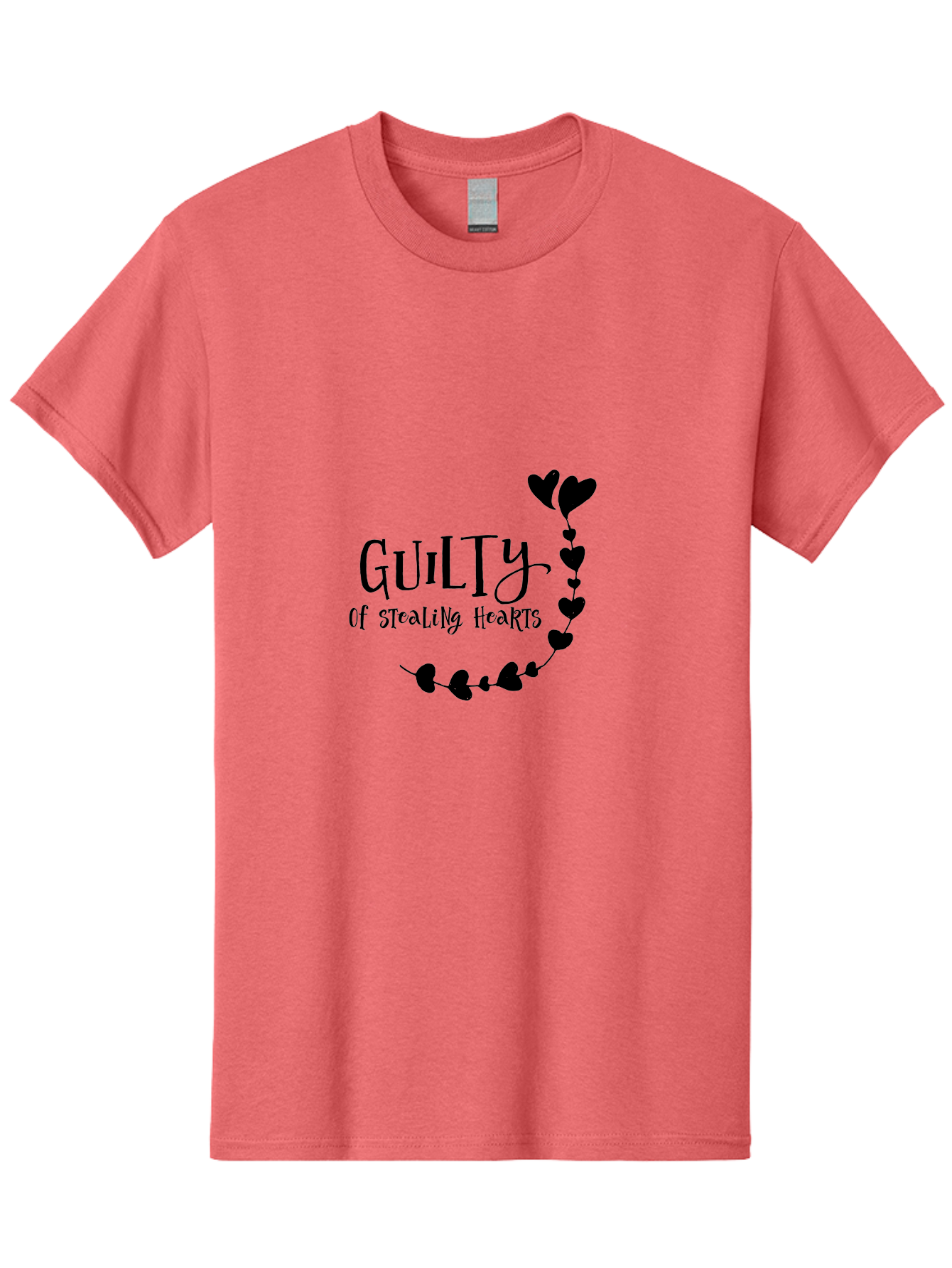 Guilty-Of-Stealing-Hearts Men'S Graphic Tee, 100% Cotton, Comfortable Casual Summer Wear, Machine Washable, Guilty Of Stealing Hearts, Heartbreak, Love, Valentines Day, Romance, Black Hearts, Love Affair, Heart Design, Playful Font Aac782