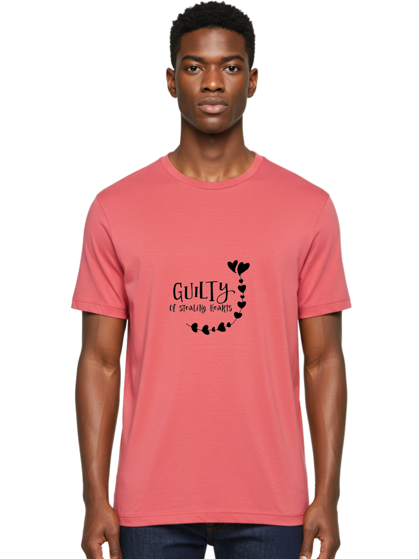Guilty-Of-Stealing-Hearts Men'S Graphic Tee, 100% Cotton, Comfortable Casual Summer Wear, Machine Washable, Guilty Of Stealing Hearts, Heartbreak, Love, Valentines Day, Romance, Black Hearts, Love Affair, Heart Design, Playful Font Aac782