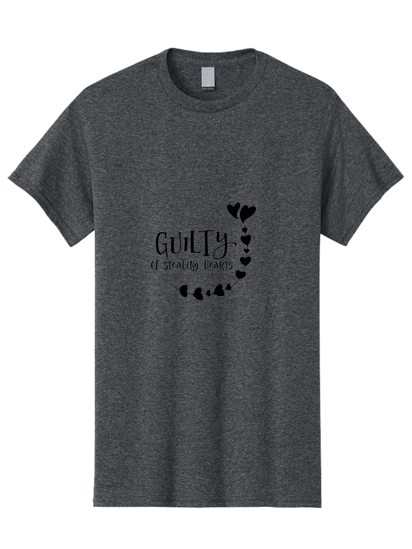 Guilty-Of-Stealing-Hearts Men'S Graphic Tee, 100% Cotton, Comfortable Casual Summer Wear, Machine Washable, Guilty Of Stealing Hearts, Heartbreak, Love, Valentines Day, Romance, Black Hearts, Love Affair, Heart Design, Playful Font Aac782