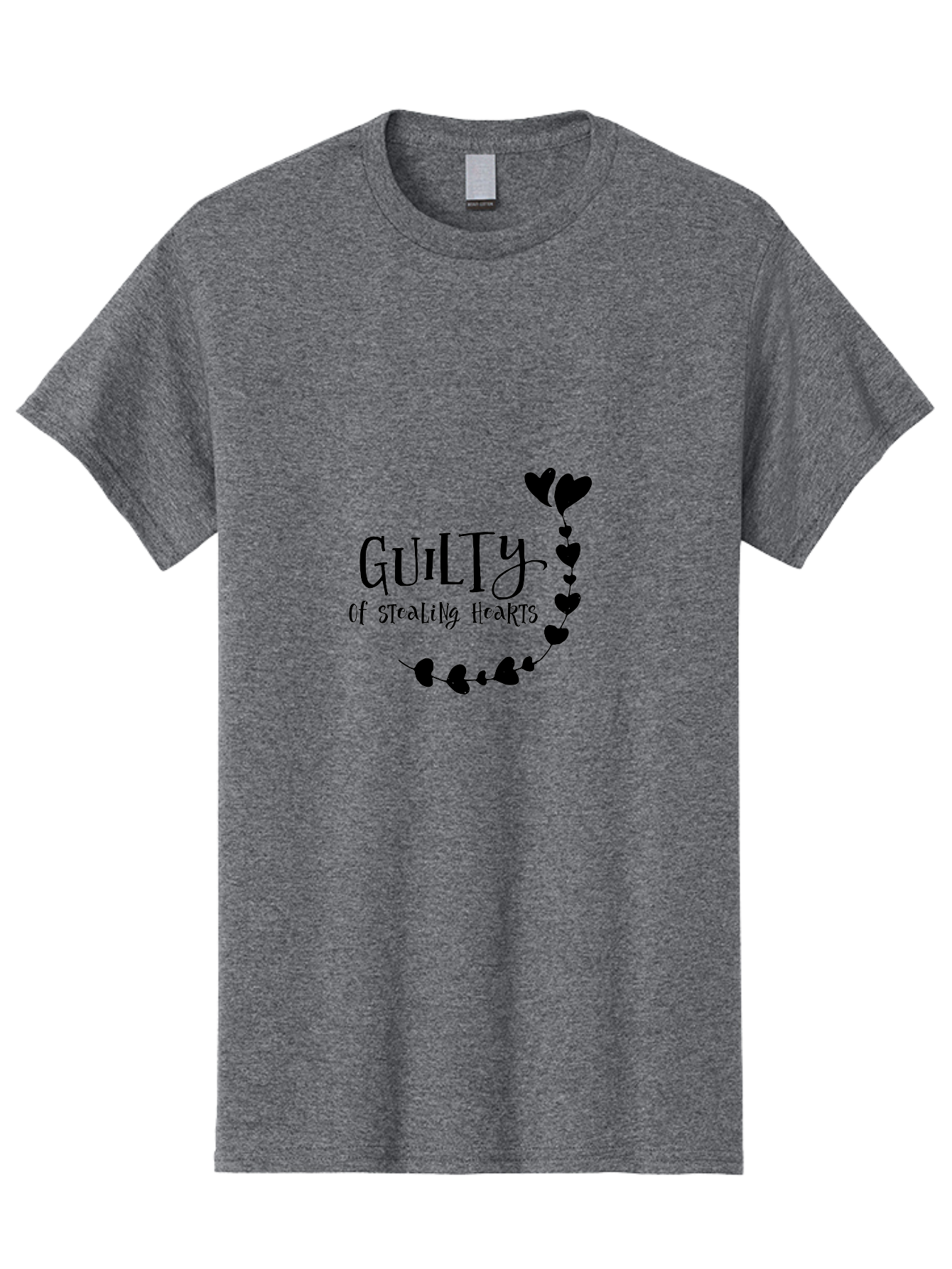 Guilty-Of-Stealing-Hearts Men'S Graphic Tee, 100% Cotton, Comfortable Casual Summer Wear, Machine Washable, Guilty Of Stealing Hearts, Heartbreak, Love, Valentines Day, Romance, Black Hearts, Love Affair, Heart Design, Playful Font Aac782