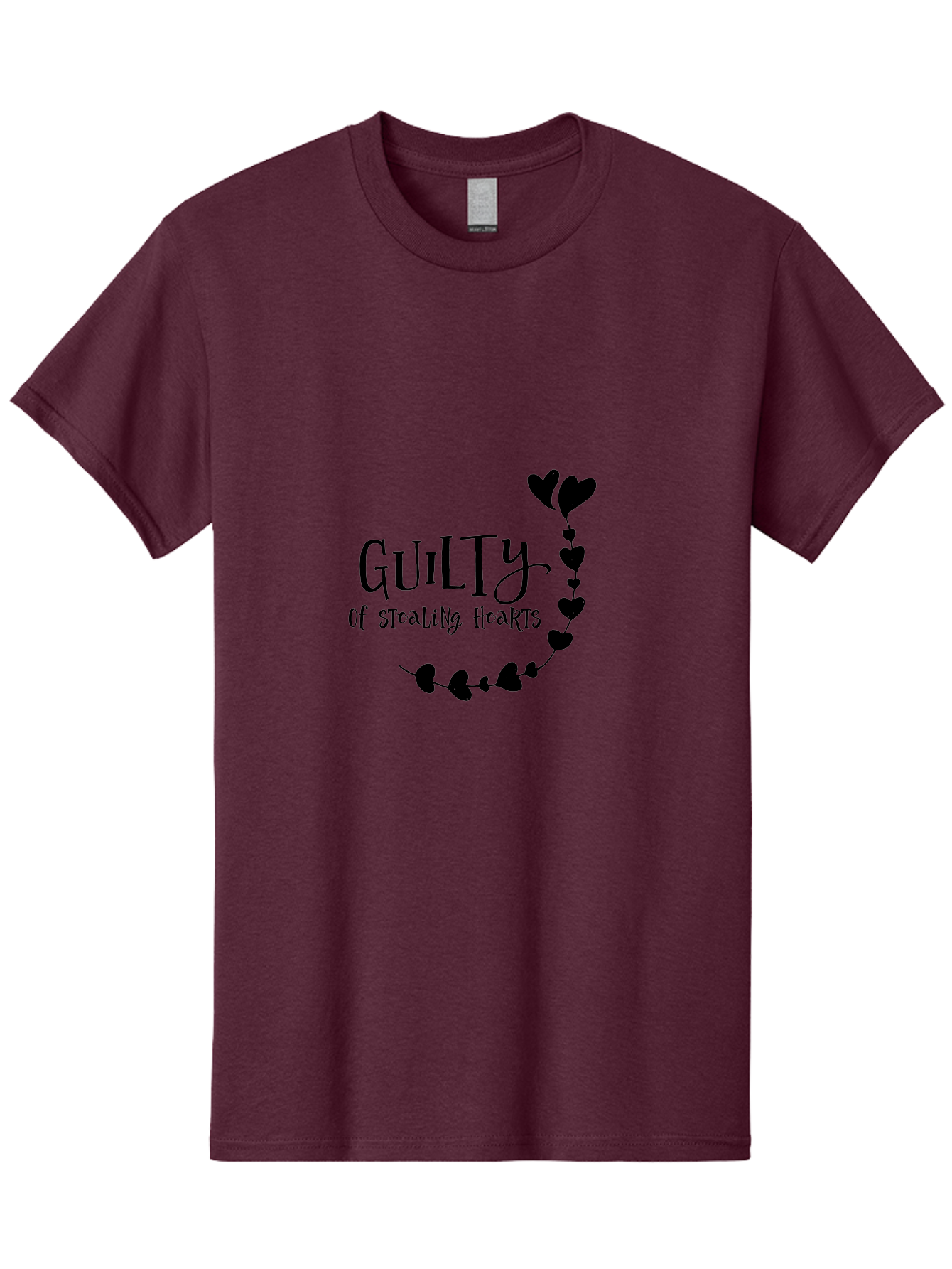 Guilty-Of-Stealing-Hearts Men'S Graphic Tee, 100% Cotton, Comfortable Casual Summer Wear, Machine Washable, Guilty Of Stealing Hearts, Heartbreak, Love, Valentines Day, Romance, Black Hearts, Love Affair, Heart Design, Playful Font Aac782
