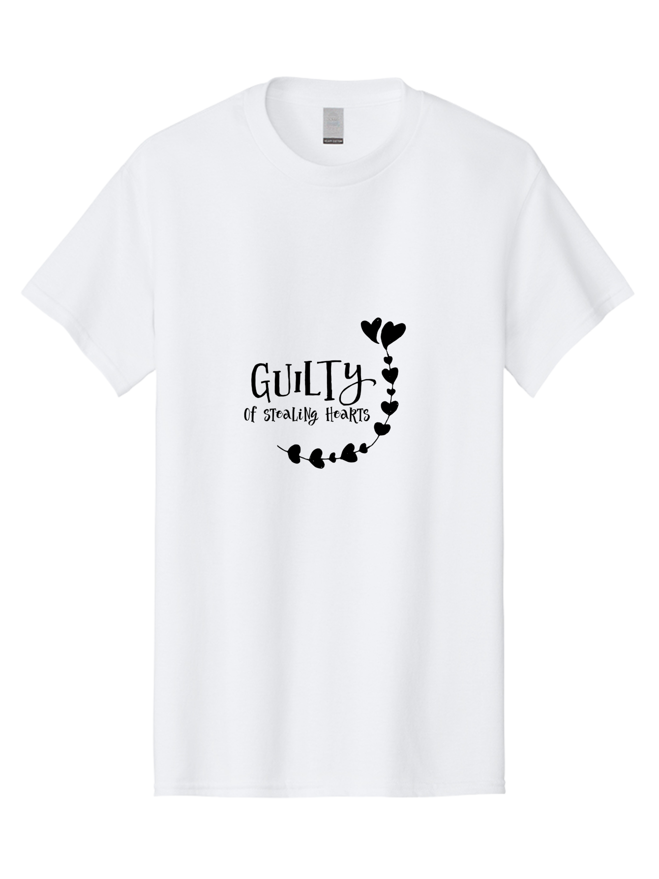Guilty-Of-Stealing-Hearts Men'S Graphic Tee, 100% Cotton, Comfortable Casual Summer Wear, Machine Washable, Guilty Of Stealing Hearts, Heartbreak, Love, Valentines Day, Romance, Black Hearts, Love Affair, Heart Design, Playful Font Aac782