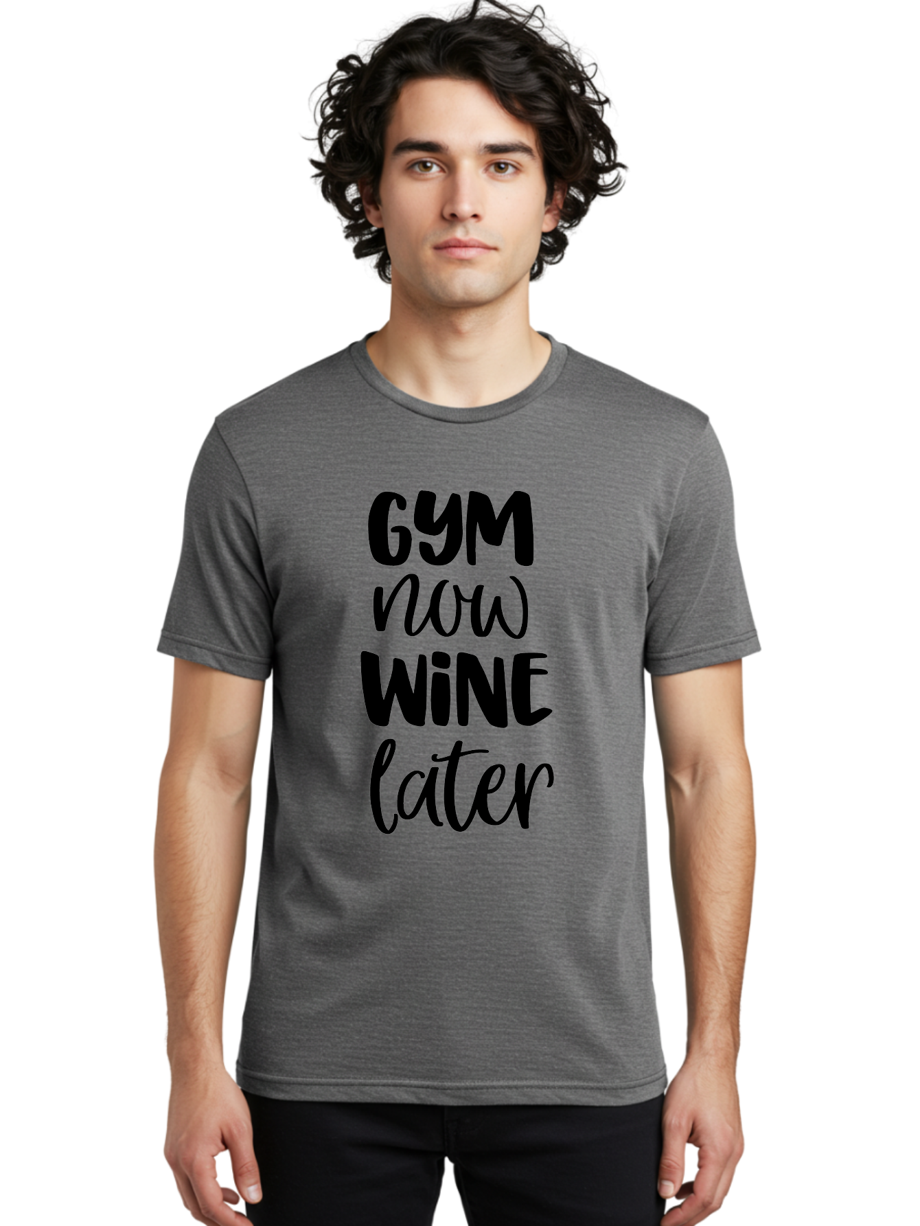 Gym-Now-Wine-Later-1 Men'S Graphic Tee, 100% Cotton, Comfortable Casual Summer Wear, Machine Washable, Gym Motivation, Fitness Quotes, Wine Lover, Fitness Humor, Workout Inspiration, Funny Sayings, Wine Time, Gym Now Wine Later Aac783