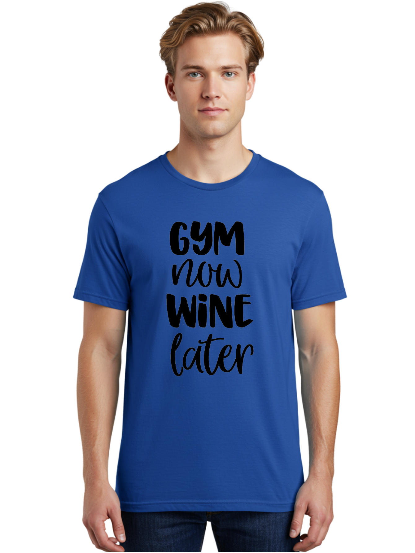 Gym-Now-Wine-Later-1 Men'S Graphic Tee, 100% Cotton, Comfortable Casual Summer Wear, Machine Washable, Gym Motivation, Fitness Quotes, Wine Lover, Fitness Humor, Workout Inspiration, Funny Sayings, Wine Time, Gym Now Wine Later Aac783