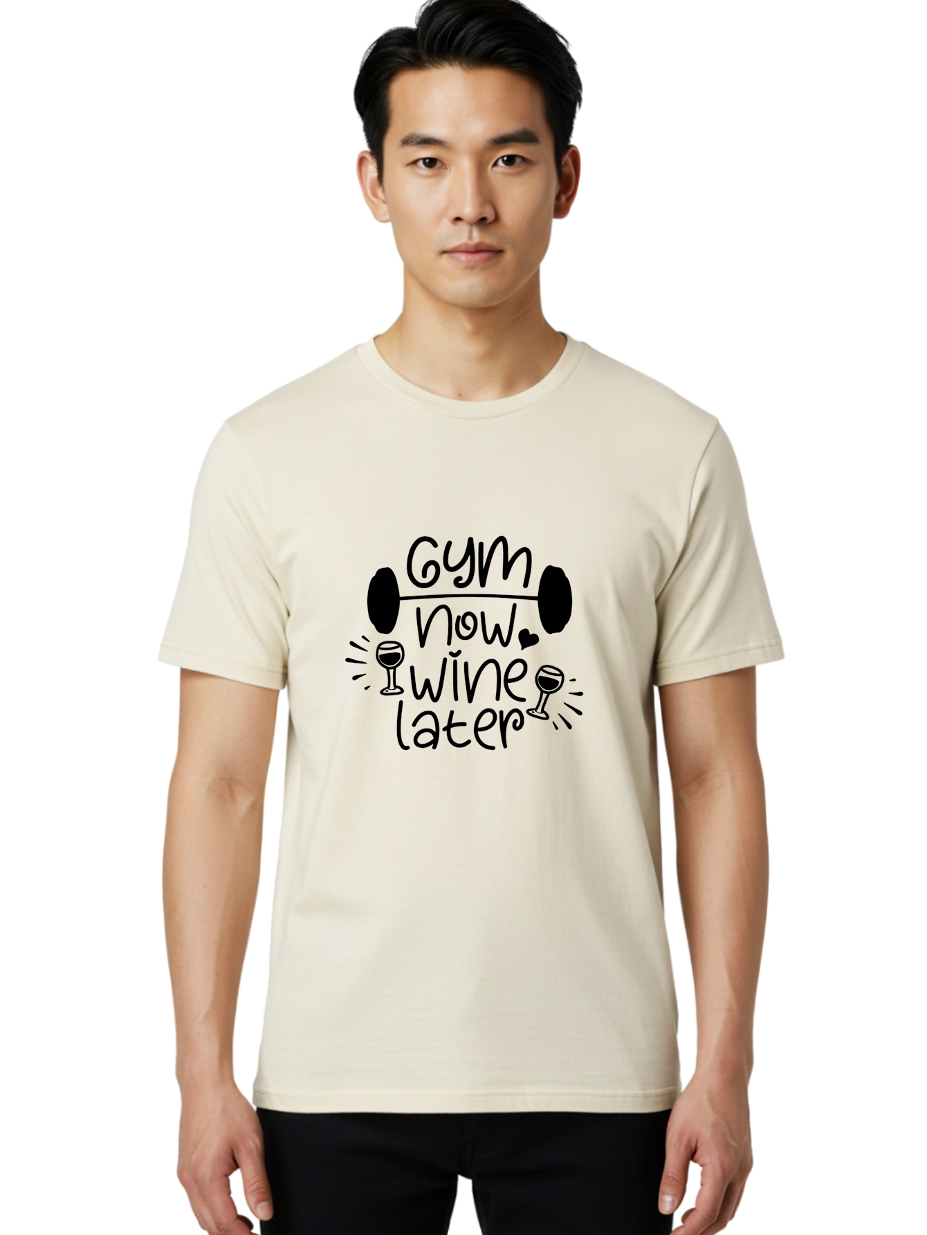 Gym-Now-Wine-Later Men'S Graphic Tee, 100% Cotton, Comfortable Casual Summer Wear, Machine Washable, Gym Motivation, Fitness Quote, Wine Lover, Workout Inspiration, Balance, Fitness Humor, Healthy Lifestyle, Gym And Wine Aac784