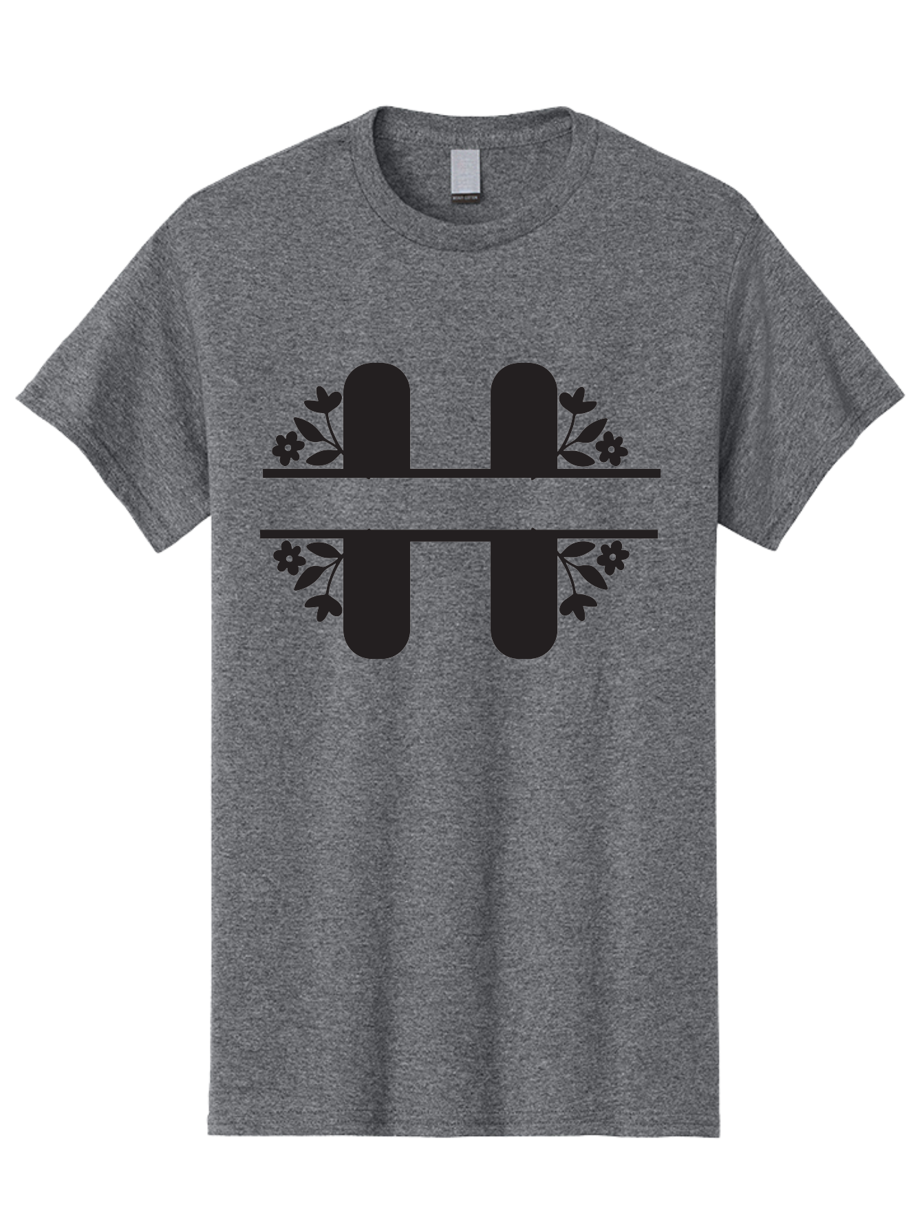 H-Symbol Men'S Graphic Tee, 100% Cotton, Comfortable Casual Summer Wear, Machine Washable, Stylized Letter H, Floral Accents, Decorative Typography, Black And Green Color Scheme, Elegant Font, Leaves And Flowers Aac785