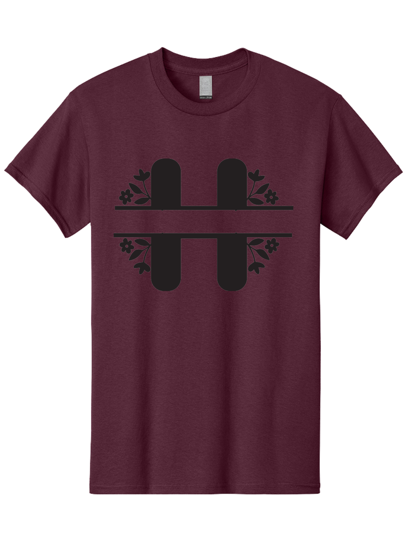 H-Symbol Men'S Graphic Tee, 100% Cotton, Comfortable Casual Summer Wear, Machine Washable, Stylized Letter H, Floral Accents, Decorative Typography, Black And Green Color Scheme, Elegant Font, Leaves And Flowers Aac785