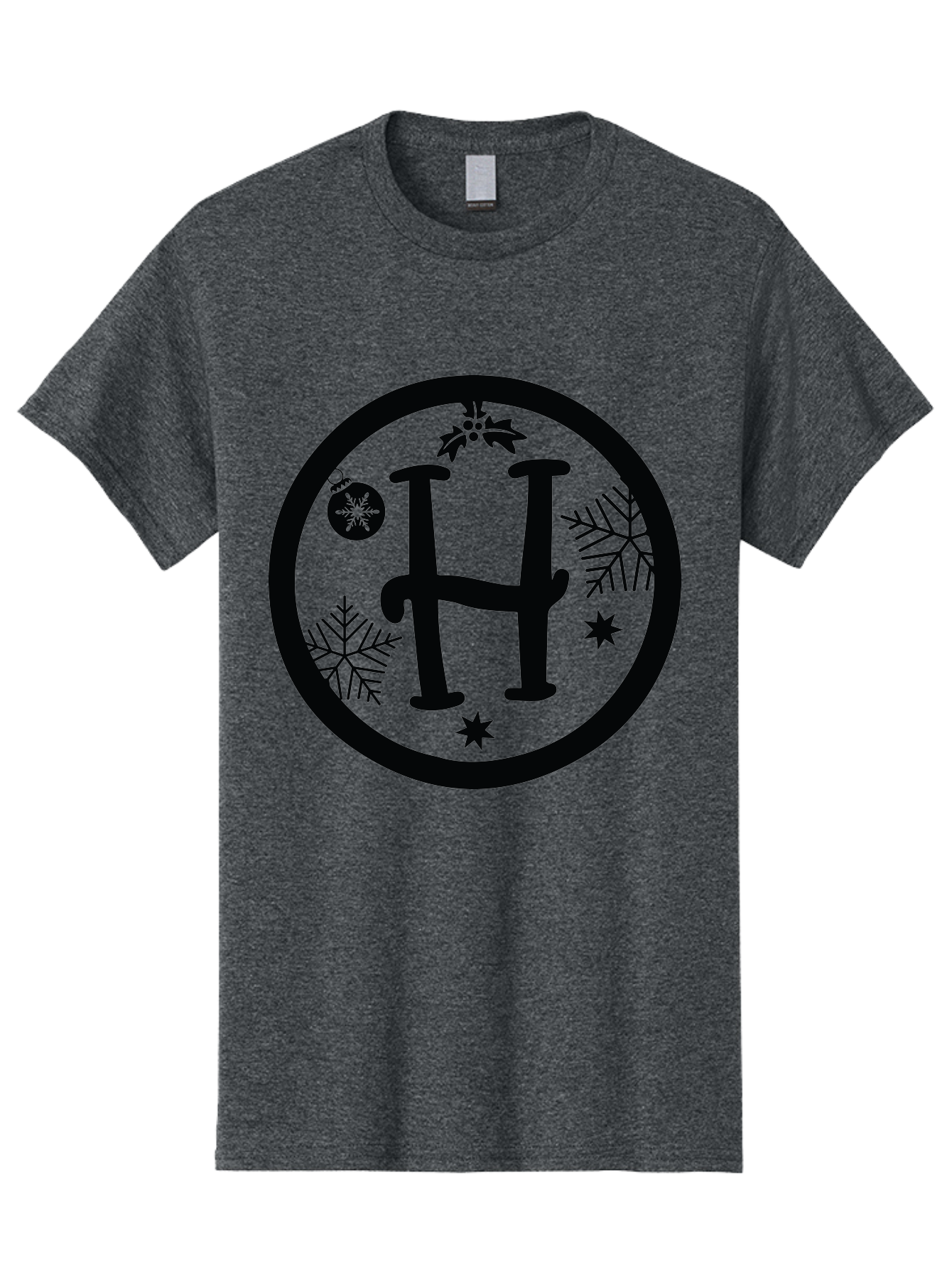 H Men'S Graphic Tee, 100% Cotton, Comfortable Casual Summer Wear, Machine Washable, H Logo, Black Letter, Circular Frame, Snowflakes, Stars, Christmas Ornament, Winter Theme, Festive Design, Holiday Graphics, Decorative Elements Aac786