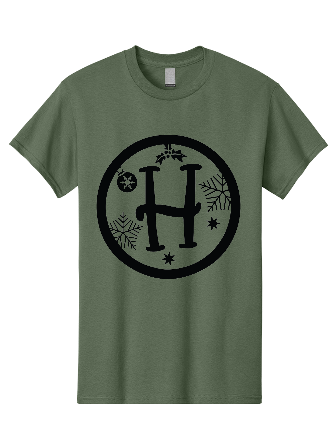 H Men'S Graphic Tee, 100% Cotton, Comfortable Casual Summer Wear, Machine Washable, H Logo, Black Letter, Circular Frame, Snowflakes, Stars, Christmas Ornament, Winter Theme, Festive Design, Holiday Graphics, Decorative Elements Aac786