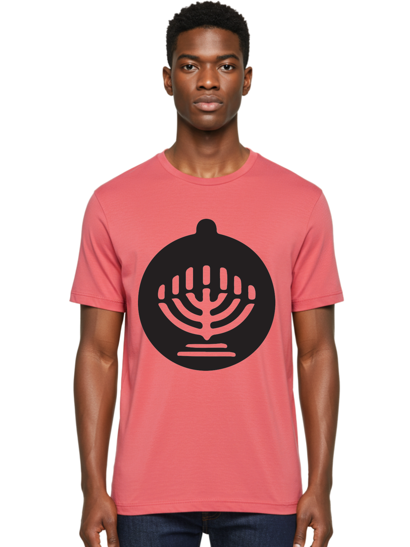 Hamsa-Menorah Men'S Graphic Tee, 100% Cotton, Comfortable Casual Summer Wear, Machine Washable, Hamsa And Menorah Symbol, Jewish Faith And Tradition, Protective Hamsa Hand, Seven-Branched Menorah, Faith And Spirituality, Cultural Heritage Aac789