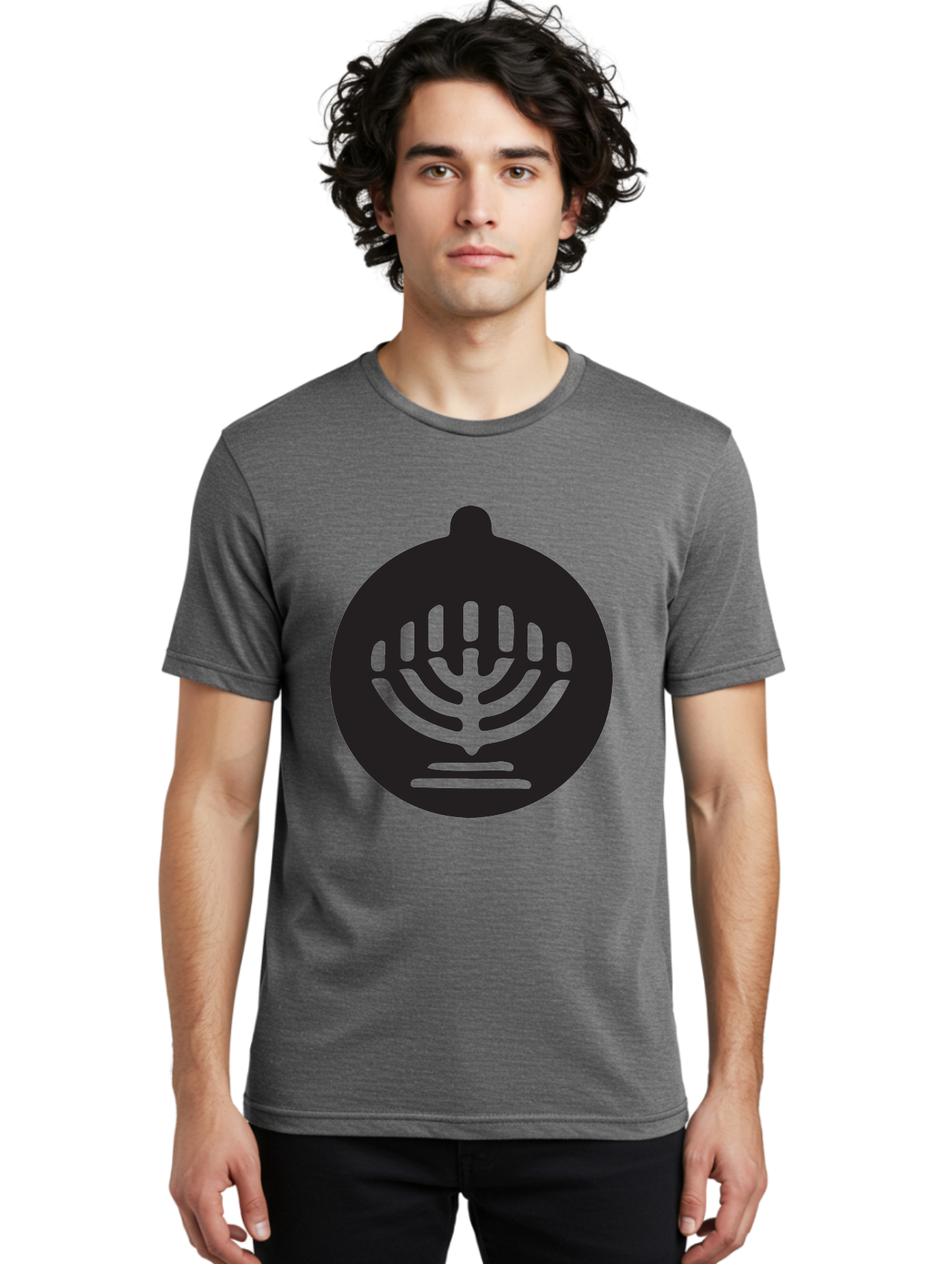 Hamsa-Menorah Men'S Graphic Tee, 100% Cotton, Comfortable Casual Summer Wear, Machine Washable, Hamsa And Menorah Symbol, Jewish Faith And Tradition, Protective Hamsa Hand, Seven-Branched Menorah, Faith And Spirituality, Cultural Heritage Aac789