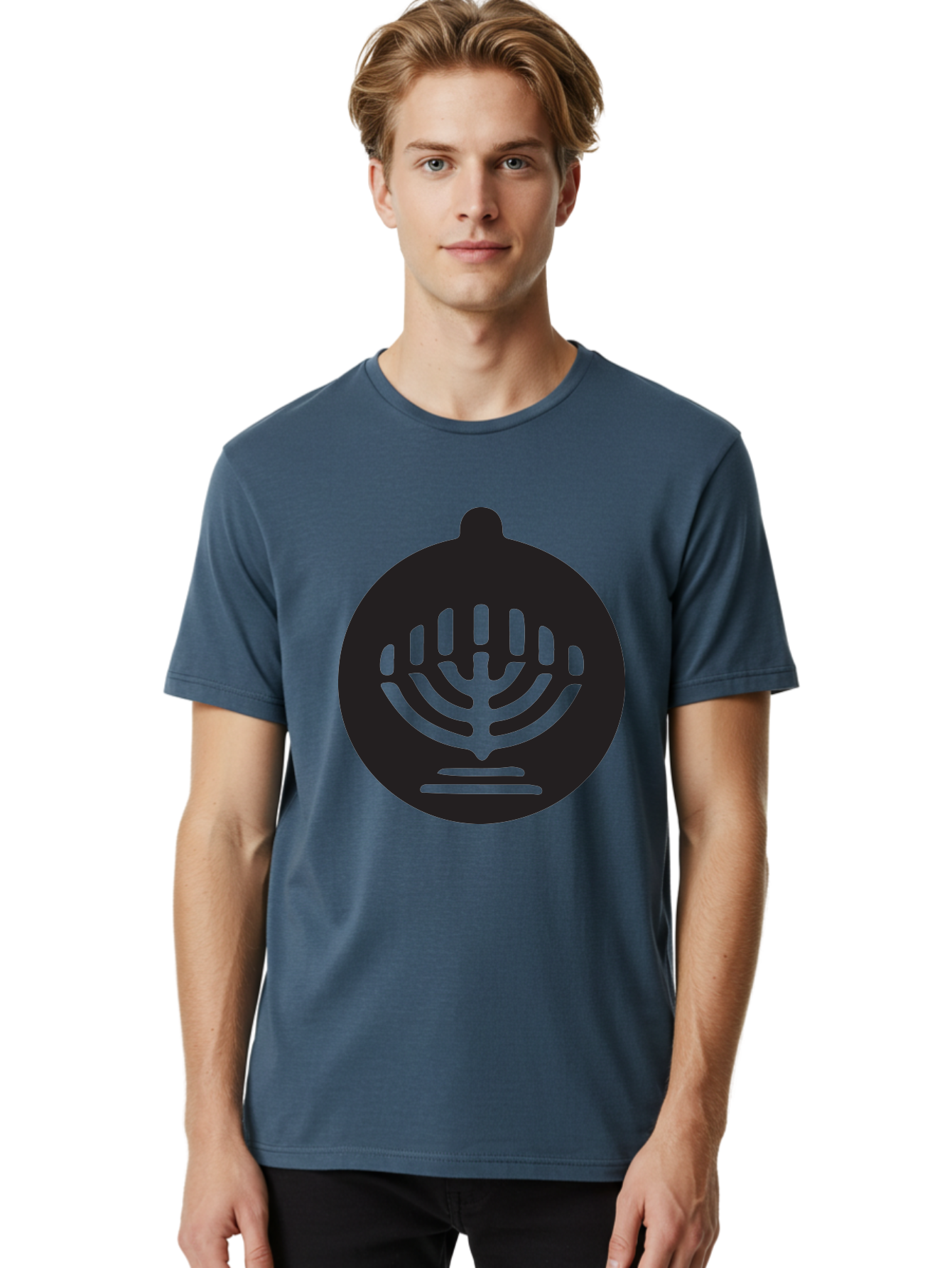 Hamsa-Menorah Men'S Graphic Tee, 100% Cotton, Comfortable Casual Summer Wear, Machine Washable, Hamsa And Menorah Symbol, Jewish Faith And Tradition, Protective Hamsa Hand, Seven-Branched Menorah, Faith And Spirituality, Cultural Heritage Aac789