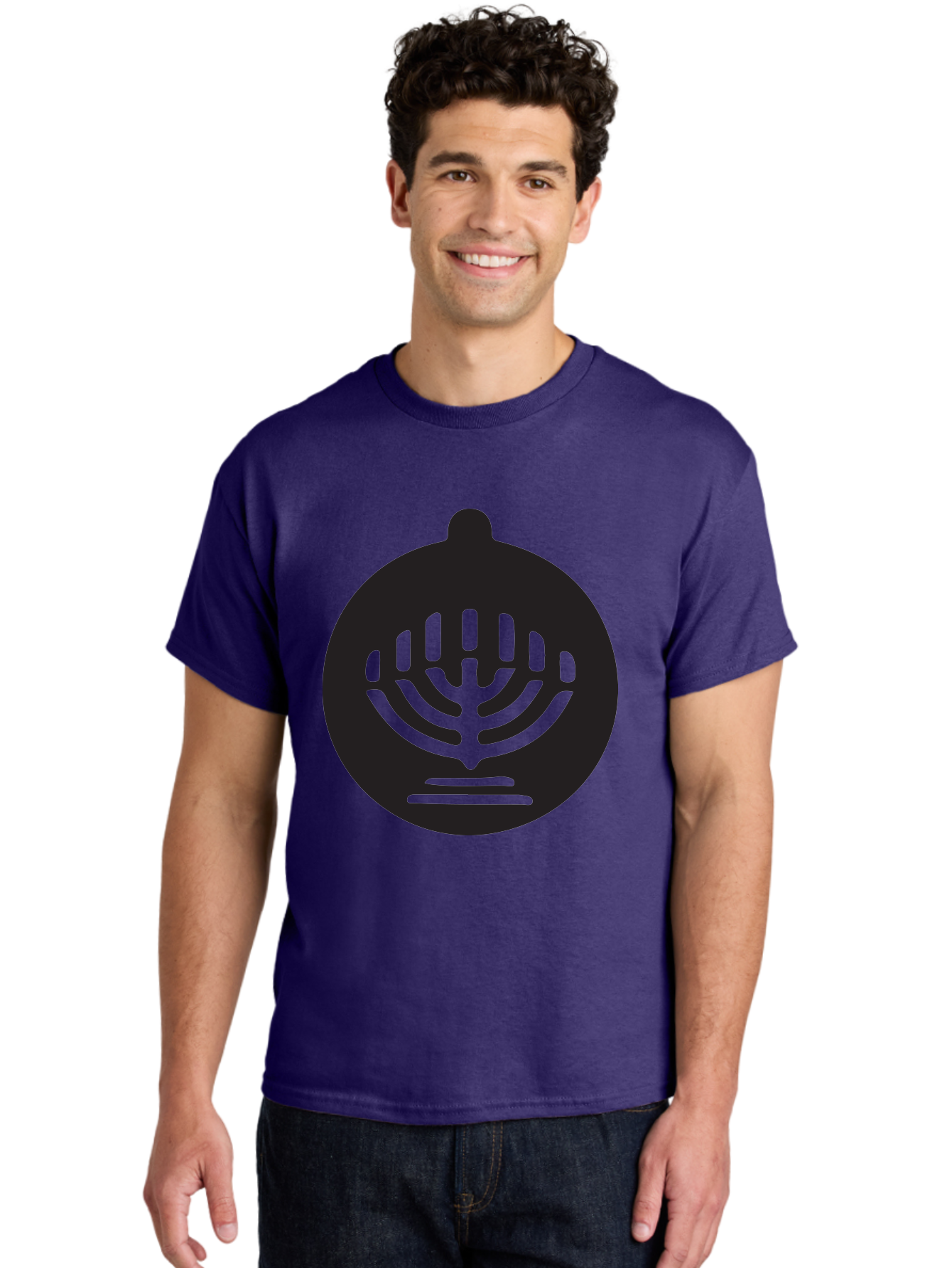 Hamsa-Menorah Men'S Graphic Tee, 100% Cotton, Comfortable Casual Summer Wear, Machine Washable, Hamsa And Menorah Symbol, Jewish Faith And Tradition, Protective Hamsa Hand, Seven-Branched Menorah, Faith And Spirituality, Cultural Heritage Aac789