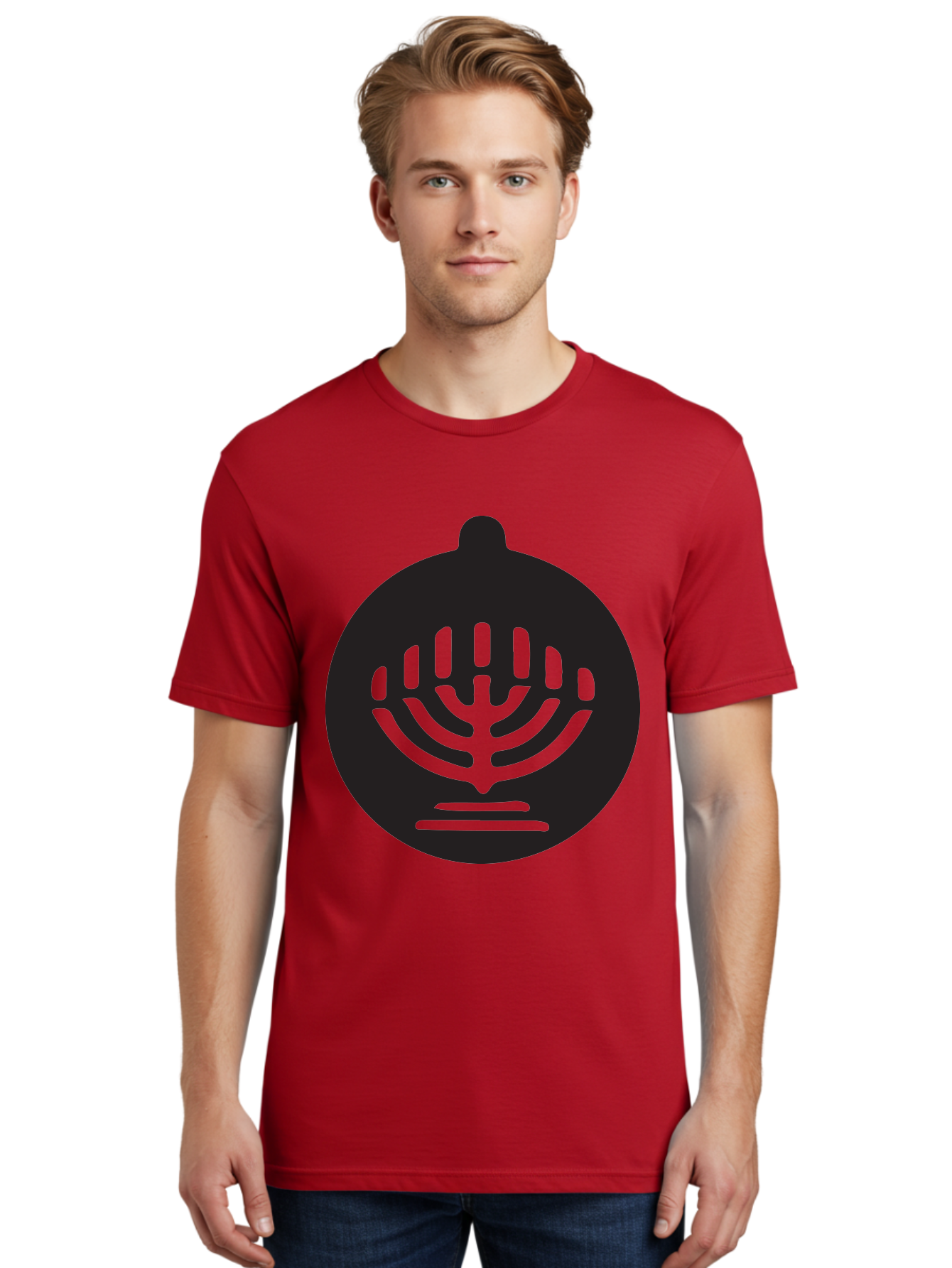 Hamsa-Menorah Men'S Graphic Tee, 100% Cotton, Comfortable Casual Summer Wear, Machine Washable, Hamsa And Menorah Symbol, Jewish Faith And Tradition, Protective Hamsa Hand, Seven-Branched Menorah, Faith And Spirituality, Cultural Heritage Aac789