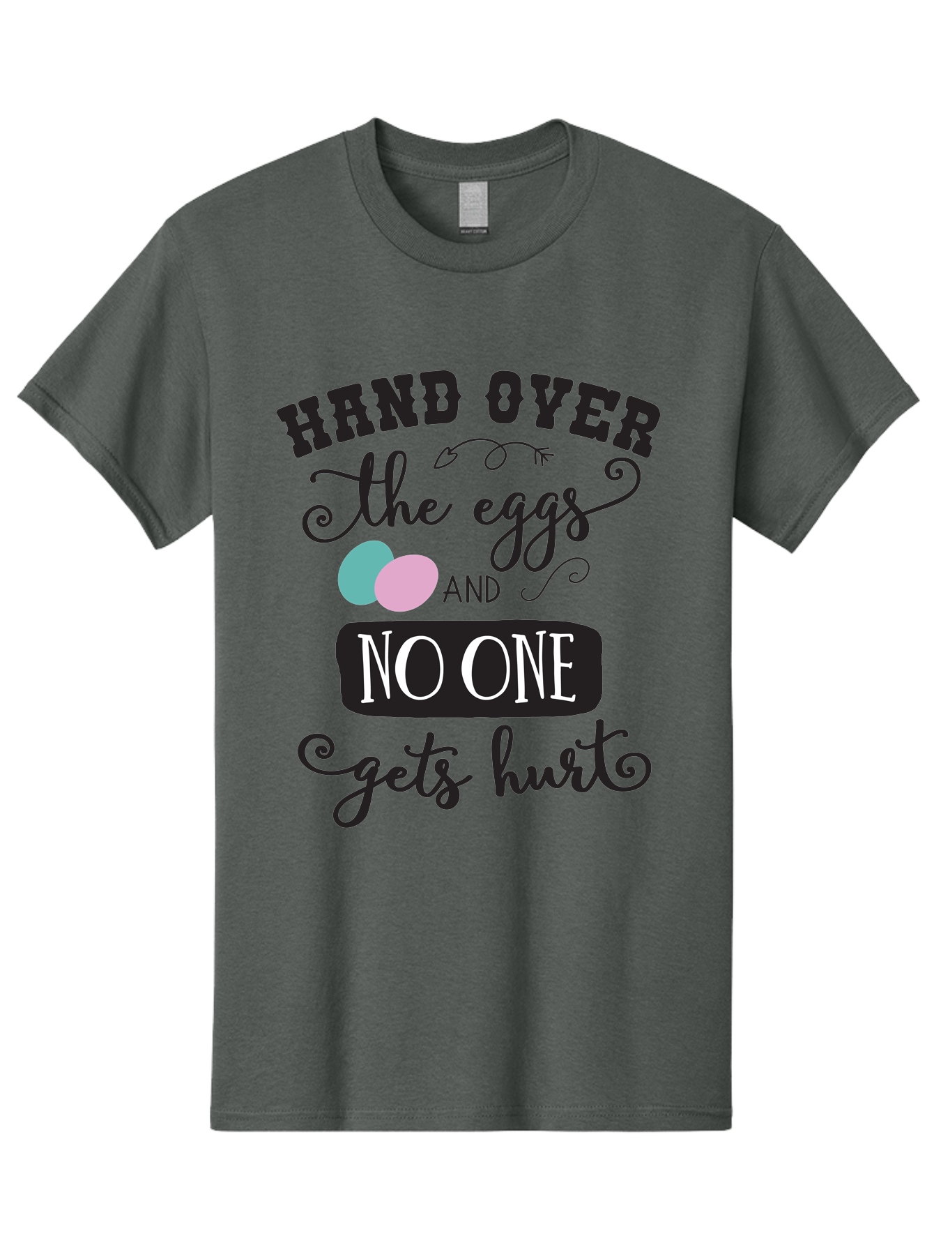 Hand-Over-The-Eggs Men'S Graphic Tee, 100% Cotton, Comfortable Casual Summer Wear, Machine Washable, Humorous Easter Quote, Funny Easter Eggs, Easter Egg Humor, Playful Easter Message, Hand Over The Eggs, No One Gets Hurt Aac790