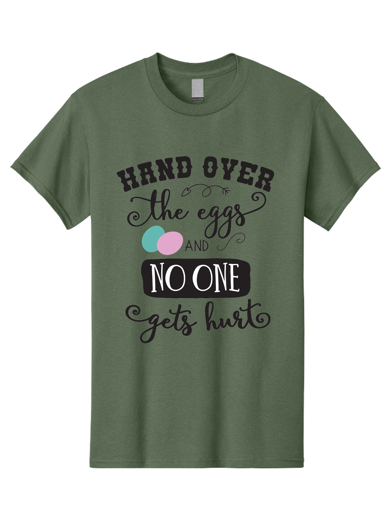 Hand-Over-The-Eggs Men'S Graphic Tee, 100% Cotton, Comfortable Casual Summer Wear, Machine Washable, Humorous Easter Quote, Funny Easter Eggs, Easter Egg Humor, Playful Easter Message, Hand Over The Eggs, No One Gets Hurt Aac790