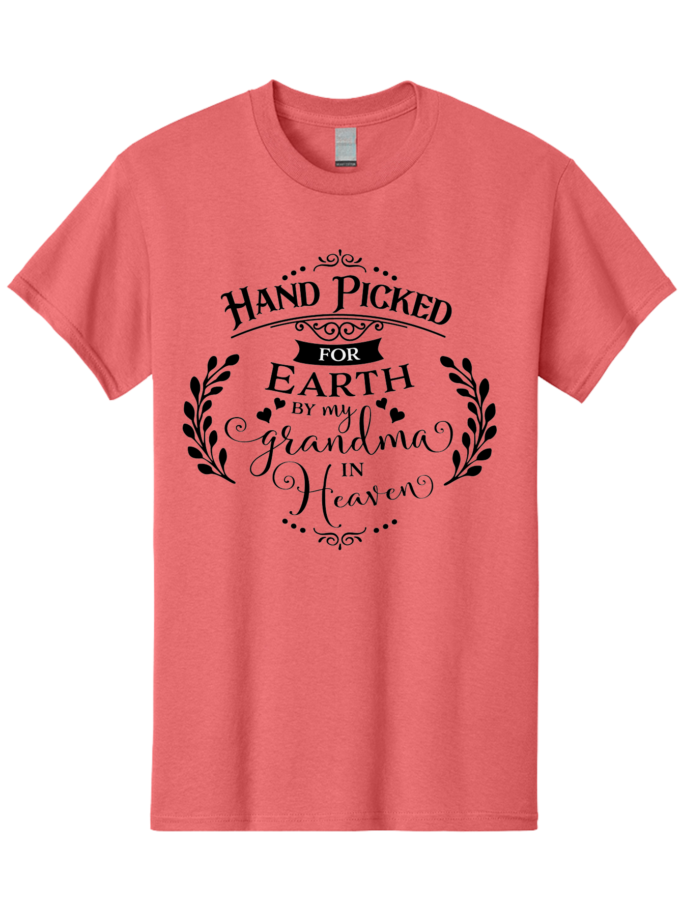 Hand-Picked-For-Earth-By-My-Grandma-In-Heaven Men'S Graphic Tee, 100% Cotton, Comfortable Casual Summer Wear, Machine Washable, Memorial Quote, Tribute To Grandma, Heavenly Love, Family Bond, Inspirational Phrase, Sympathy Gift, Aac791