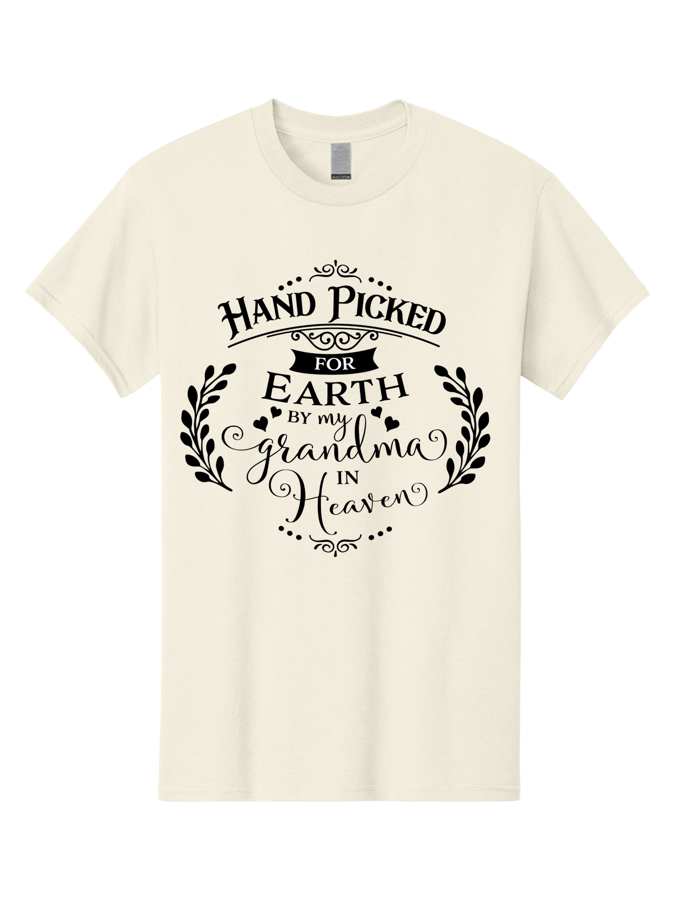 Hand-Picked-For-Earth-By-My-Grandma-In-Heaven Men'S Graphic Tee, 100% Cotton, Comfortable Casual Summer Wear, Machine Washable, Memorial Quote, Tribute To Grandma, Heavenly Love, Family Bond, Inspirational Phrase, Sympathy Gift, Aac791