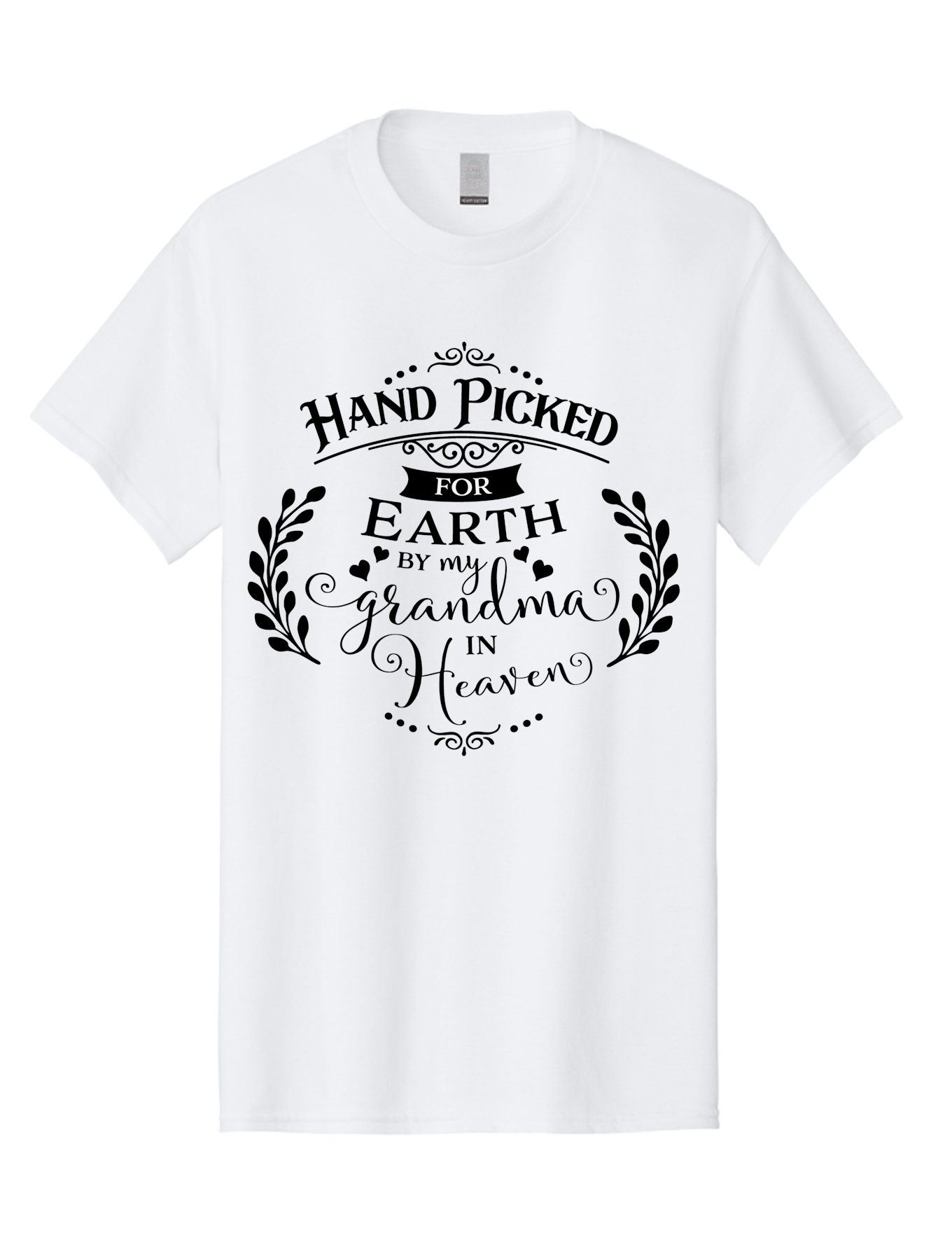 Hand-Picked-For-Earth-By-My-Grandma-In-Heaven Men'S Graphic Tee, 100% Cotton, Comfortable Casual Summer Wear, Machine Washable, Memorial Quote, Tribute To Grandma, Heavenly Love, Family Bond, Inspirational Phrase, Sympathy Gift, Aac791