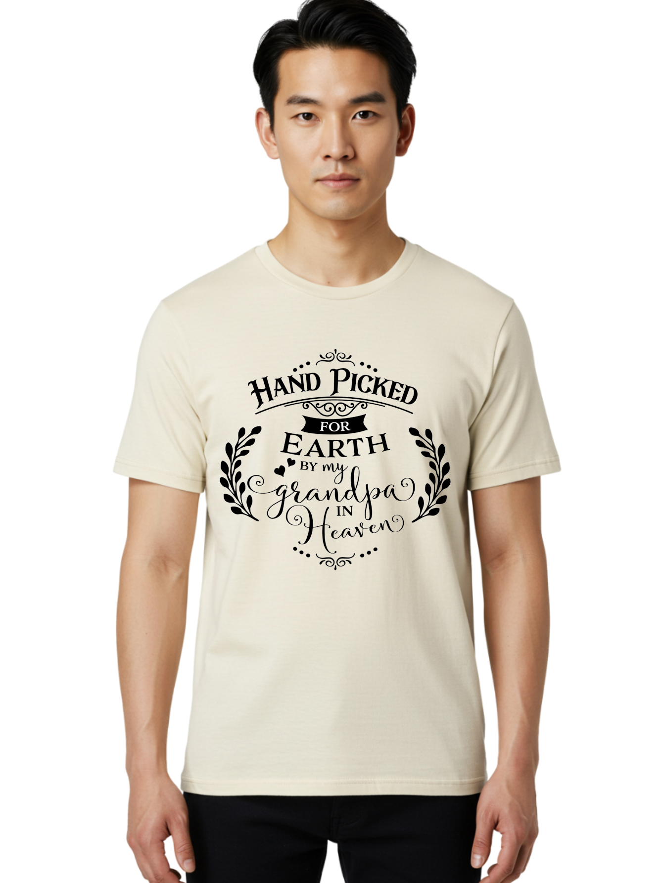 Hand-Picked-For-Earth-By-My-Grandpa-In-Heaven Men'S Graphic Tee, 100% Cotton, Comfortable Casual Summer Wear, Machine Washable, Hand Picked For Earth, Grandpa In Heaven, Heartwarming Quote, Memorial Tribute, Family Love, Inspirational Saying, Aac792