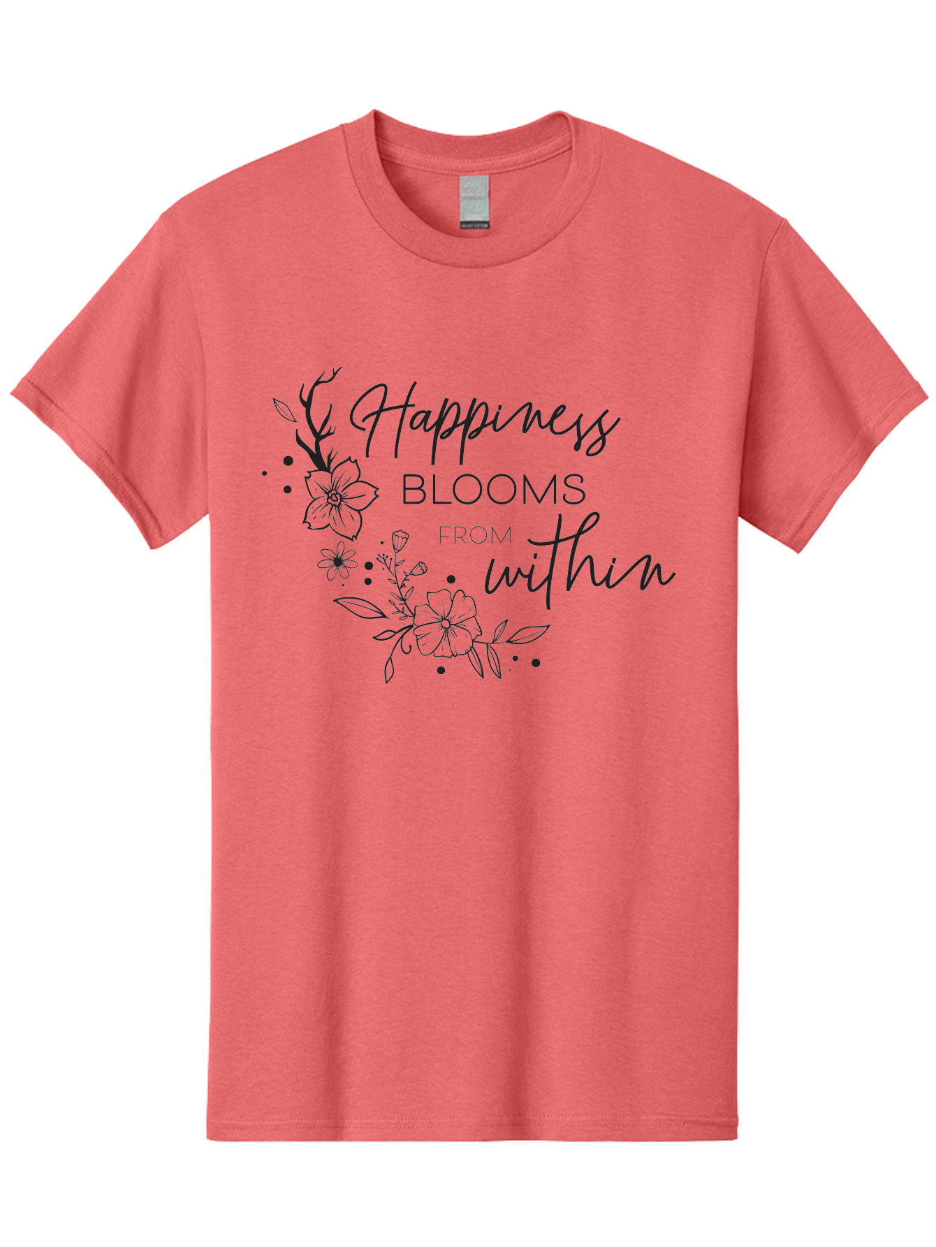 Happiness-Blooms Men'S Graphic Tee, 100% Cotton, Comfortable Casual Summer Wear, Machine Washable, Happiness Blooms, Inner Happiness, Positive Affirmations, Floral Designs, Inspirational Quotes, Motivational Quotes, Floral Illustrations, Aac794