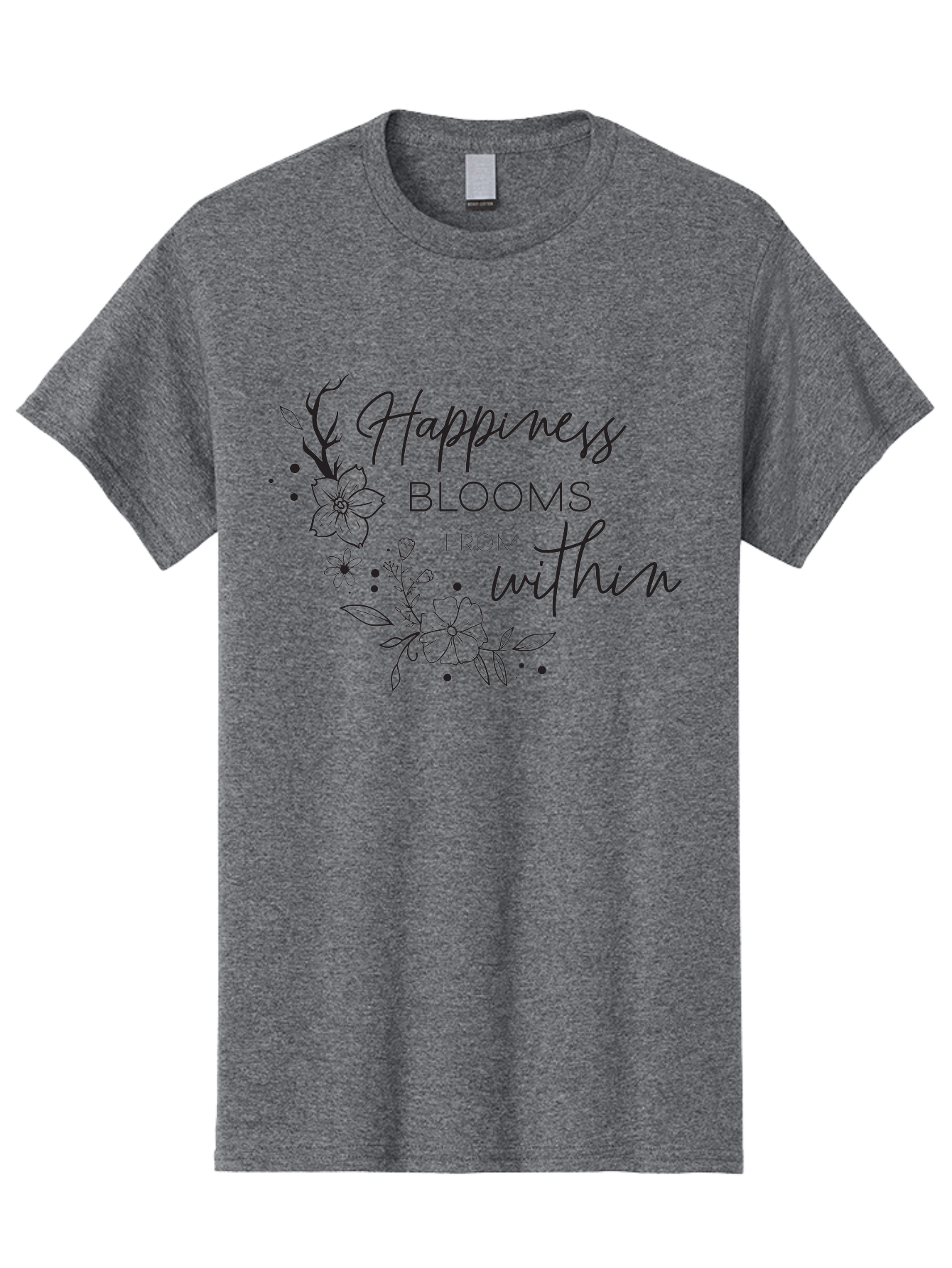 Happiness-Blooms Men'S Graphic Tee, 100% Cotton, Comfortable Casual Summer Wear, Machine Washable, Happiness Blooms, Inner Happiness, Positive Affirmations, Floral Designs, Inspirational Quotes, Motivational Quotes, Floral Illustrations, Aac794