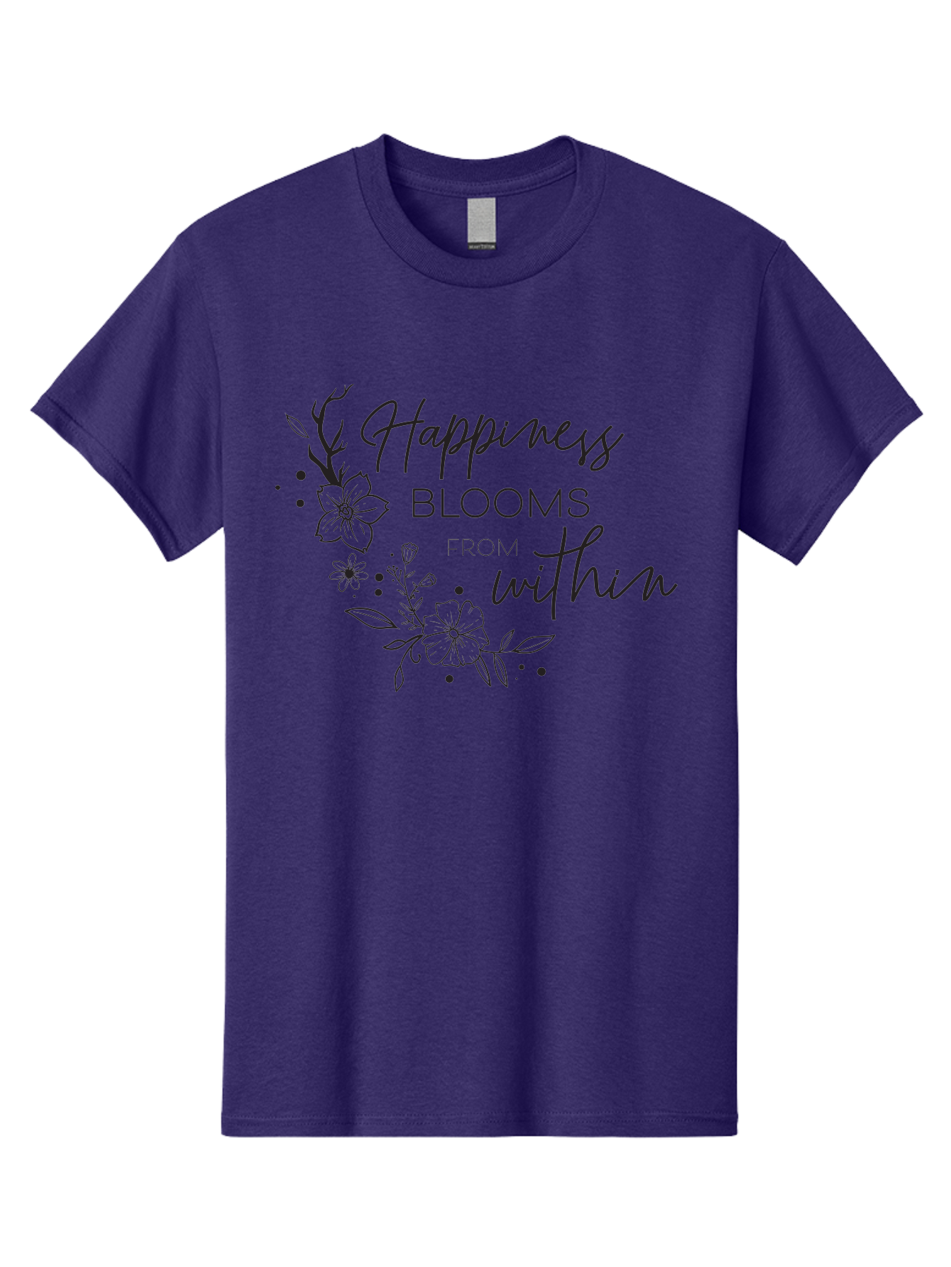 Happiness-Blooms Men'S Graphic Tee, 100% Cotton, Comfortable Casual Summer Wear, Machine Washable, Happiness Blooms, Inner Happiness, Positive Affirmations, Floral Designs, Inspirational Quotes, Motivational Quotes, Floral Illustrations, Aac794