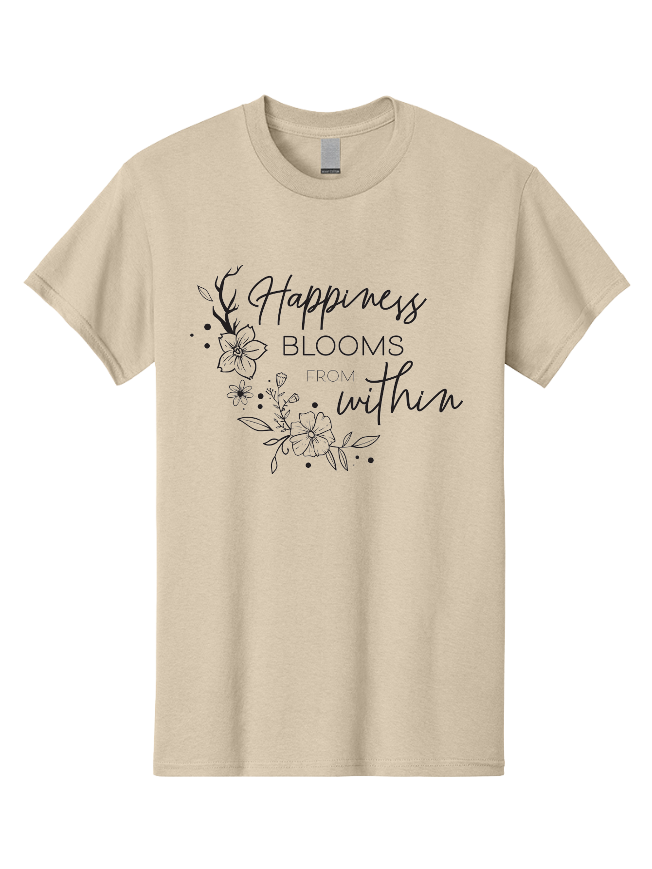 Happiness-Blooms Men'S Graphic Tee, 100% Cotton, Comfortable Casual Summer Wear, Machine Washable, Happiness Blooms, Inner Happiness, Positive Affirmations, Floral Designs, Inspirational Quotes, Motivational Quotes, Floral Illustrations, Aac794