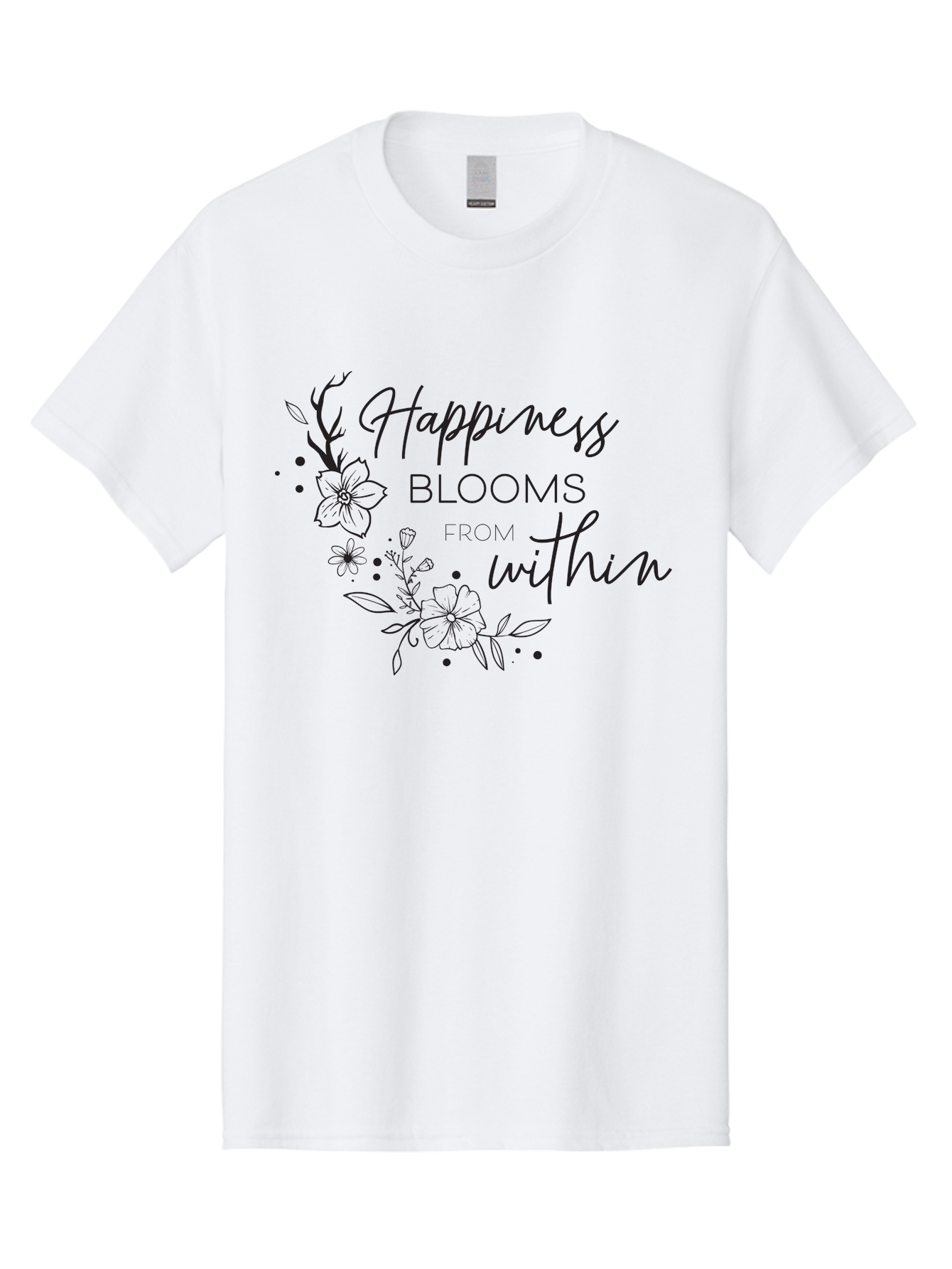 Happiness-Blooms Men'S Graphic Tee, 100% Cotton, Comfortable Casual Summer Wear, Machine Washable, Happiness Blooms, Inner Happiness, Positive Affirmations, Floral Designs, Inspirational Quotes, Motivational Quotes, Floral Illustrations, Aac794