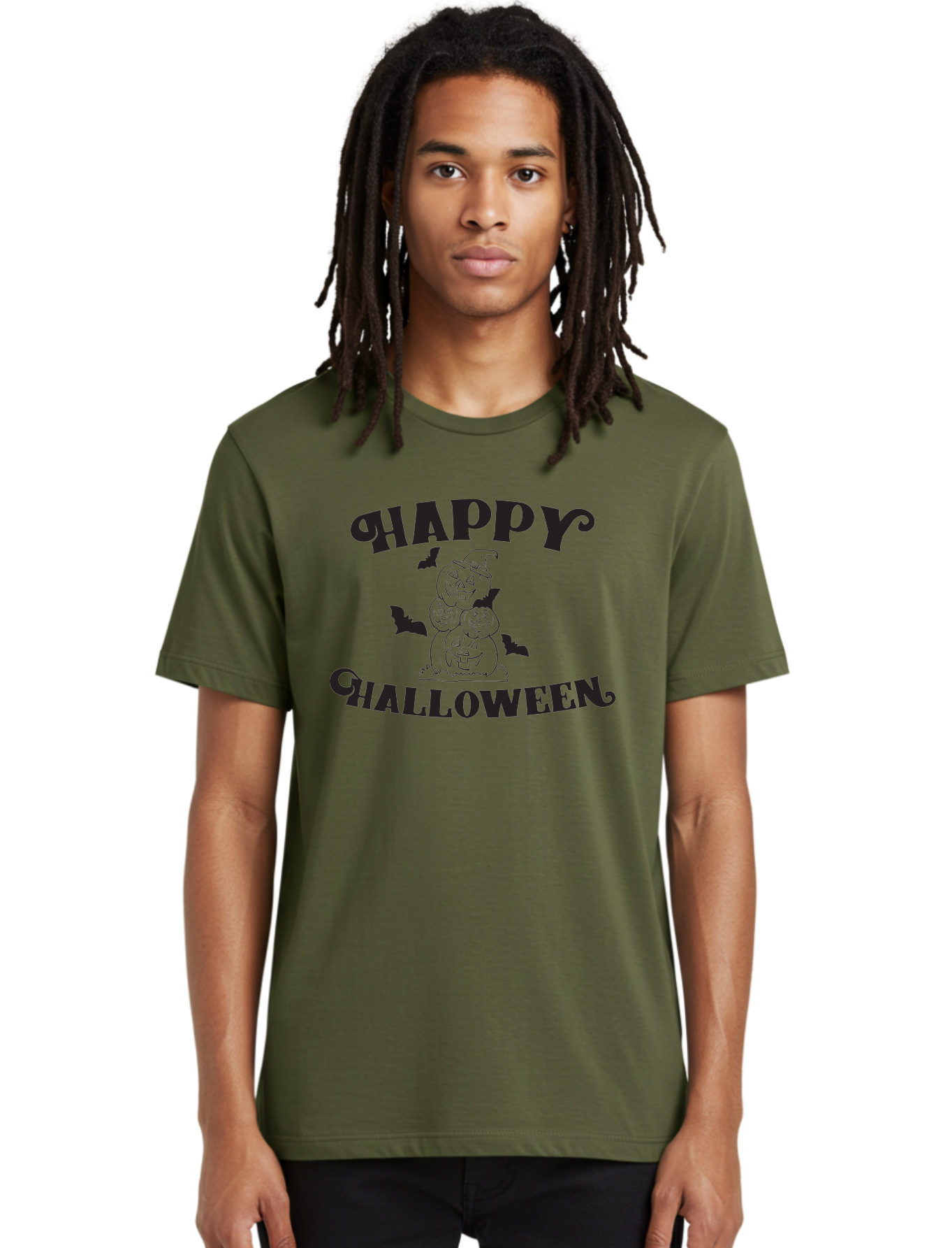 Happy-Halloween Men'S Graphic Tee, 100% Cotton, Comfortable Casual Summer Wear, Machine Washable, Halloween Pumpkins, Jack O' Lanterns, Spooky Bats, Pumpkin Stack, Witch Hat, Halloween Graphics, Halloween Illustrations, Seasonal Design, Aac797