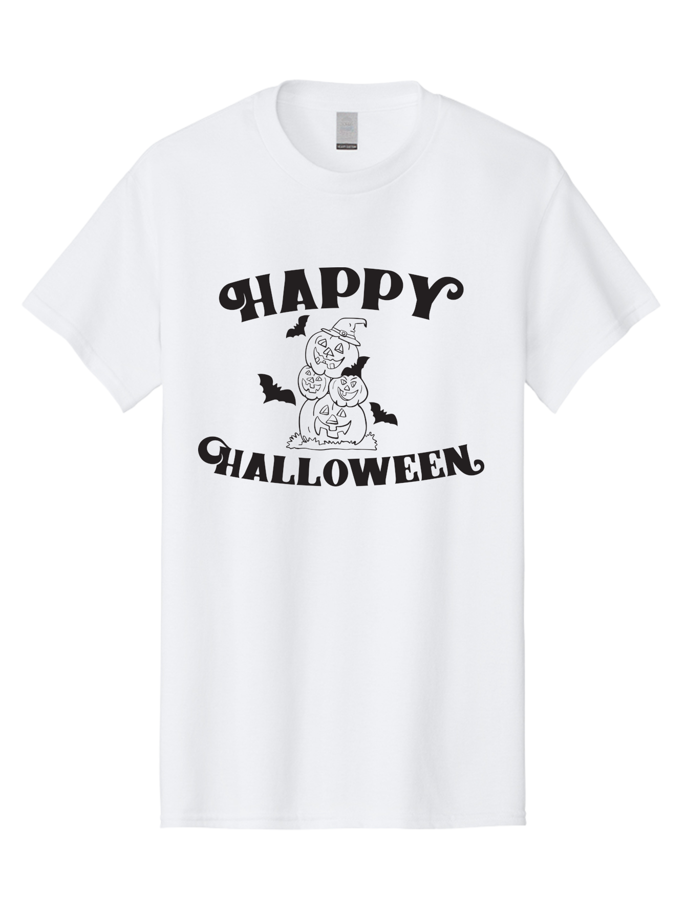 Happy-Halloween Men'S Graphic Tee, 100% Cotton, Comfortable Casual Summer Wear, Machine Washable, Halloween Pumpkins, Jack O' Lanterns, Spooky Bats, Pumpkin Stack, Witch Hat, Halloween Graphics, Halloween Illustrations, Seasonal Design, Aac797