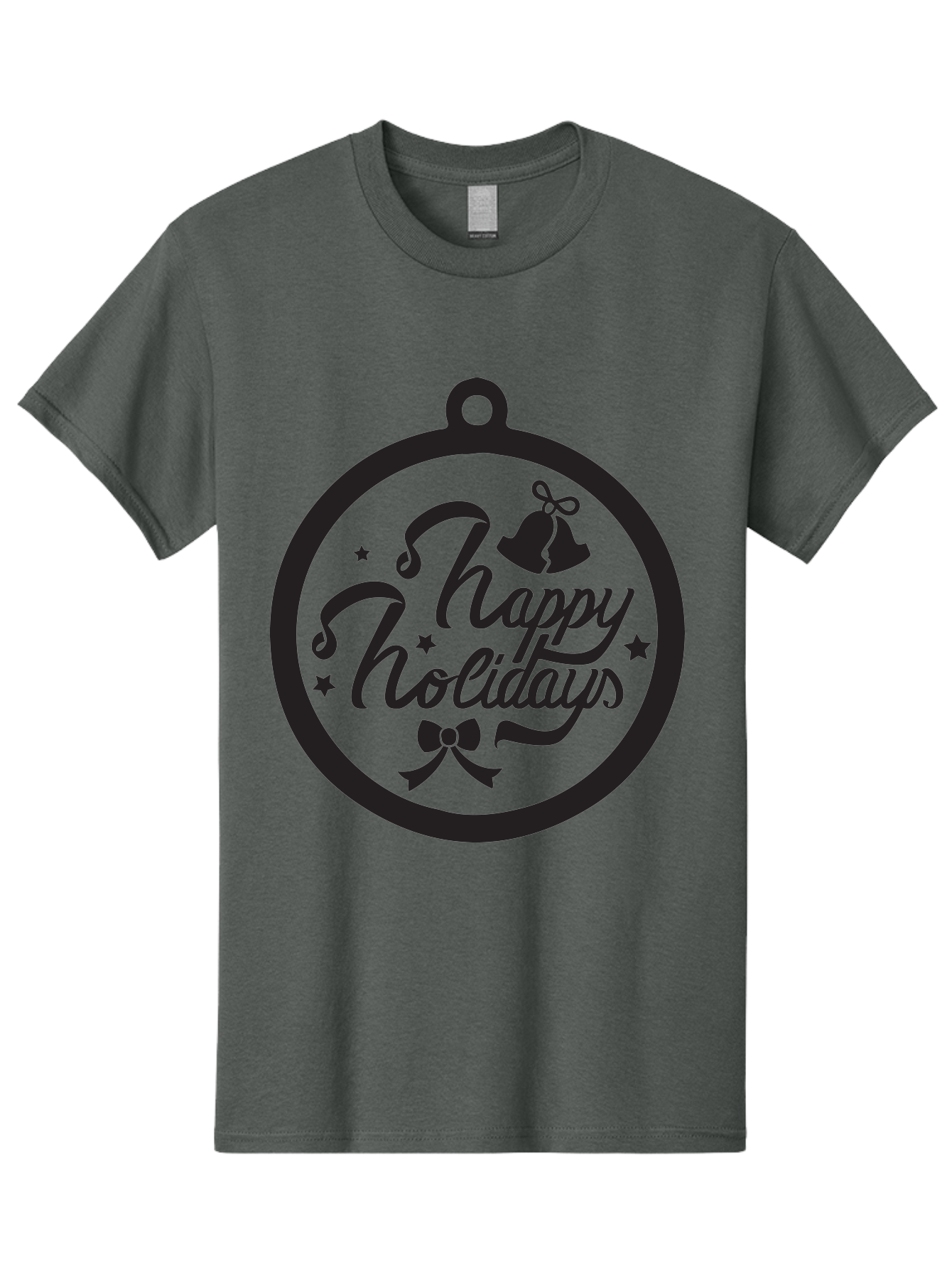 Happy-Holidays Men'S Graphic Tee, 100% Cotton, Comfortable Casual Summer Wear, Machine Washable, Happy Holidays, Christmas Ornament, Holiday Greeting, Festive Decoration, Black Silhouette, Bells And Bow, Stars, Holiday Cheer, Christmas Gift, Aac798
