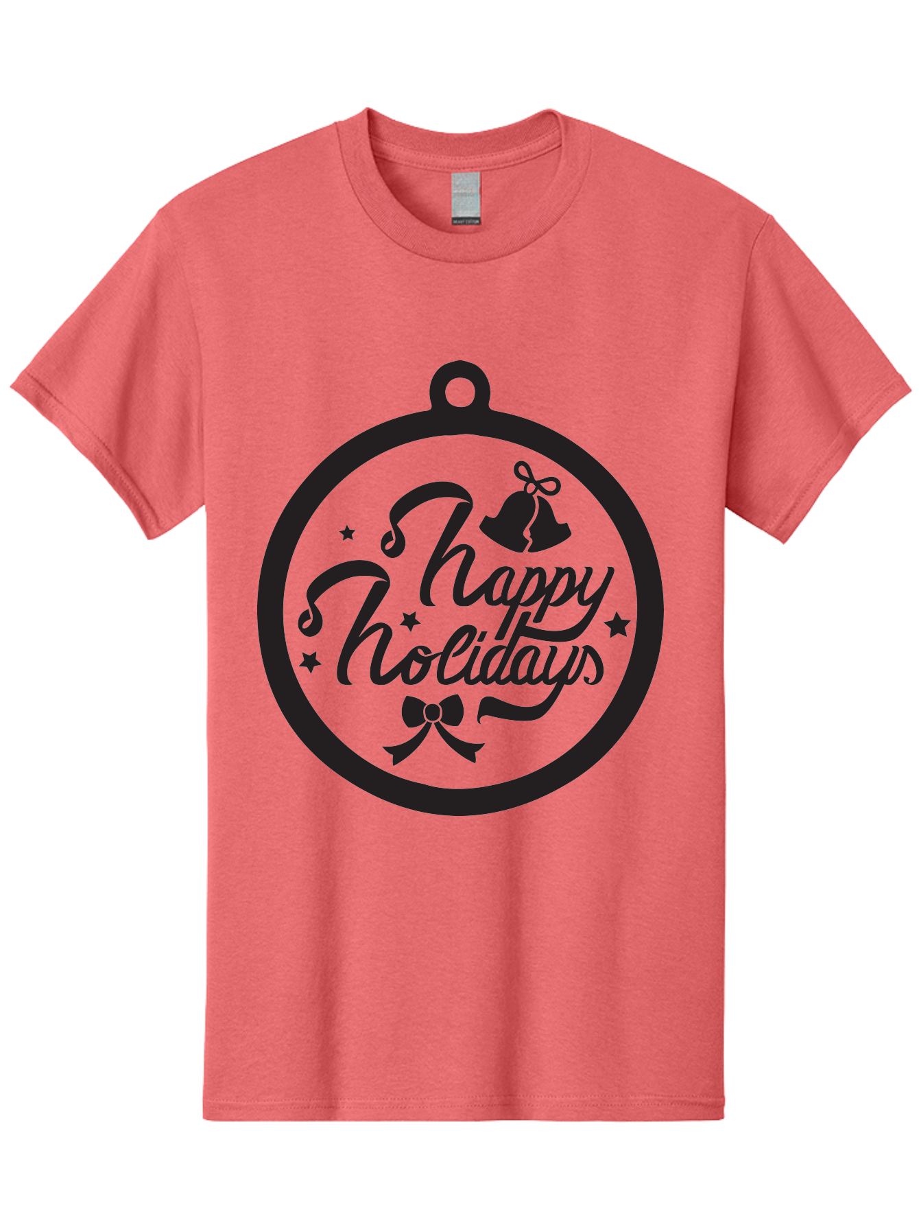 Happy-Holidays Men'S Graphic Tee, 100% Cotton, Comfortable Casual Summer Wear, Machine Washable, Happy Holidays, Christmas Ornament, Holiday Greeting, Festive Decoration, Black Silhouette, Bells And Bow, Stars, Holiday Cheer, Christmas Gift, Aac798