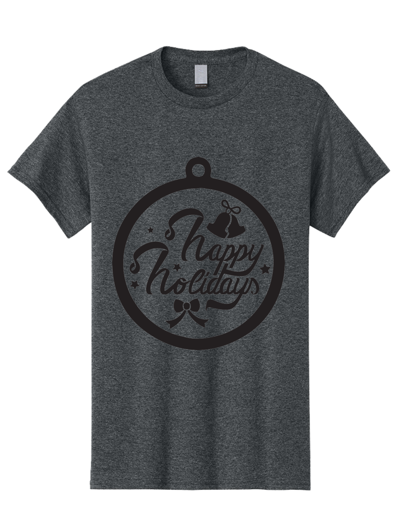 Happy-Holidays Men'S Graphic Tee, 100% Cotton, Comfortable Casual Summer Wear, Machine Washable, Happy Holidays, Christmas Ornament, Holiday Greeting, Festive Decoration, Black Silhouette, Bells And Bow, Stars, Holiday Cheer, Christmas Gift, Aac798