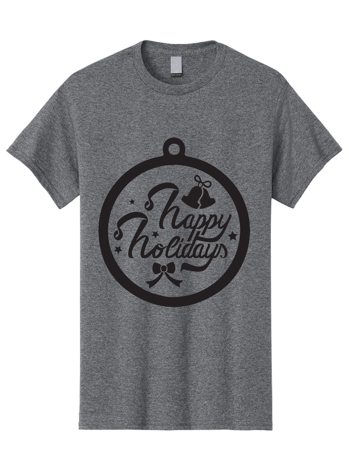 Happy-Holidays Men'S Graphic Tee, 100% Cotton, Comfortable Casual Summer Wear, Machine Washable, Happy Holidays, Christmas Ornament, Holiday Greeting, Festive Decoration, Black Silhouette, Bells And Bow, Stars, Holiday Cheer, Christmas Gift, Aac798