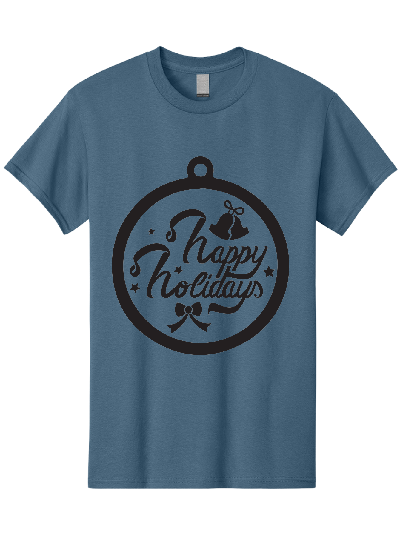 Happy-Holidays Men'S Graphic Tee, 100% Cotton, Comfortable Casual Summer Wear, Machine Washable, Happy Holidays, Christmas Ornament, Holiday Greeting, Festive Decoration, Black Silhouette, Bells And Bow, Stars, Holiday Cheer, Christmas Gift, Aac798