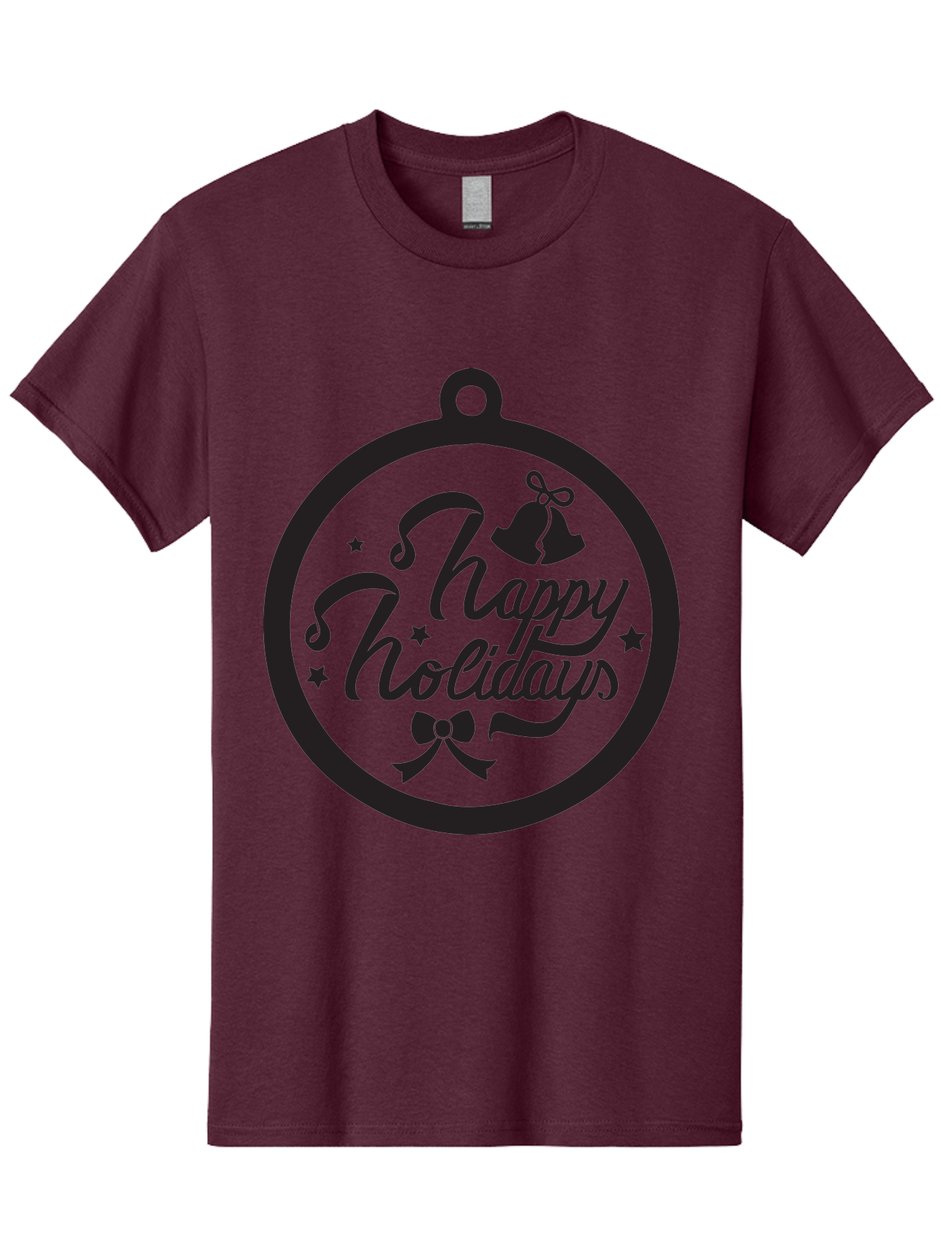 Happy-Holidays Men'S Graphic Tee, 100% Cotton, Comfortable Casual Summer Wear, Machine Washable, Happy Holidays, Christmas Ornament, Holiday Greeting, Festive Decoration, Black Silhouette, Bells And Bow, Stars, Holiday Cheer, Christmas Gift, Aac798