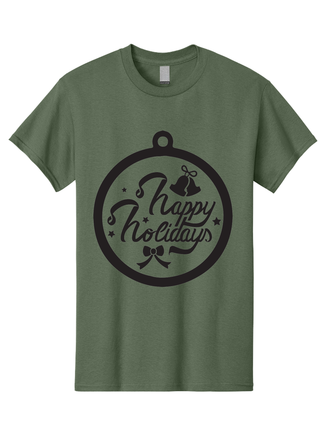 Happy-Holidays Men'S Graphic Tee, 100% Cotton, Comfortable Casual Summer Wear, Machine Washable, Happy Holidays, Christmas Ornament, Holiday Greeting, Festive Decoration, Black Silhouette, Bells And Bow, Stars, Holiday Cheer, Christmas Gift, Aac798