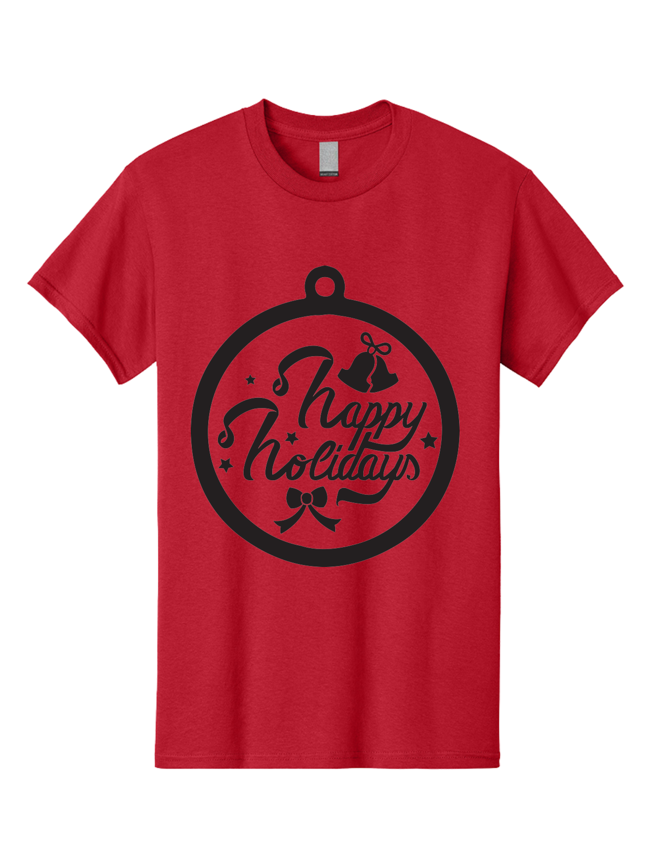 Happy-Holidays Men'S Graphic Tee, 100% Cotton, Comfortable Casual Summer Wear, Machine Washable, Happy Holidays, Christmas Ornament, Holiday Greeting, Festive Decoration, Black Silhouette, Bells And Bow, Stars, Holiday Cheer, Christmas Gift, Aac798