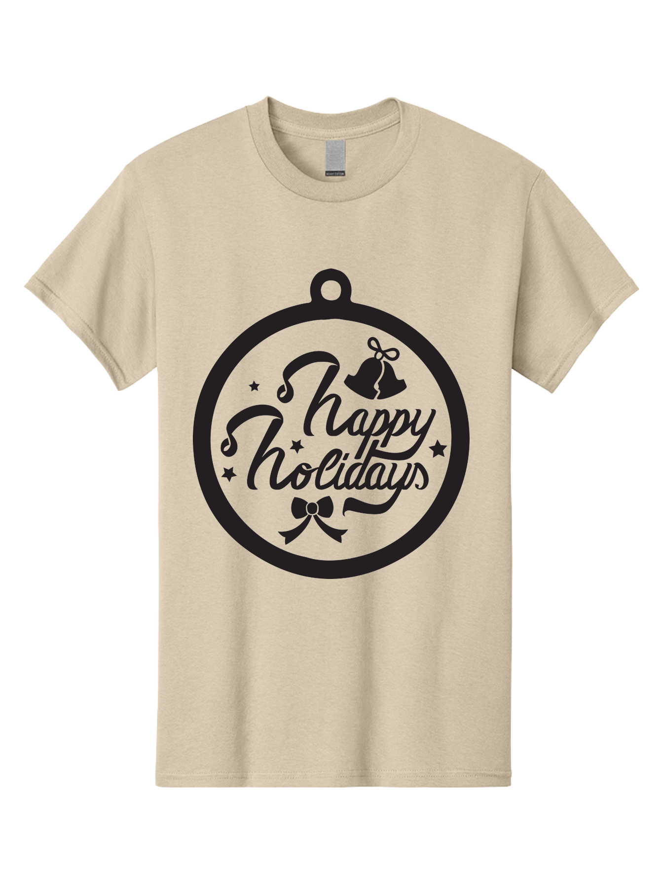 Happy-Holidays Men'S Graphic Tee, 100% Cotton, Comfortable Casual Summer Wear, Machine Washable, Happy Holidays, Christmas Ornament, Holiday Greeting, Festive Decoration, Black Silhouette, Bells And Bow, Stars, Holiday Cheer, Christmas Gift, Aac798