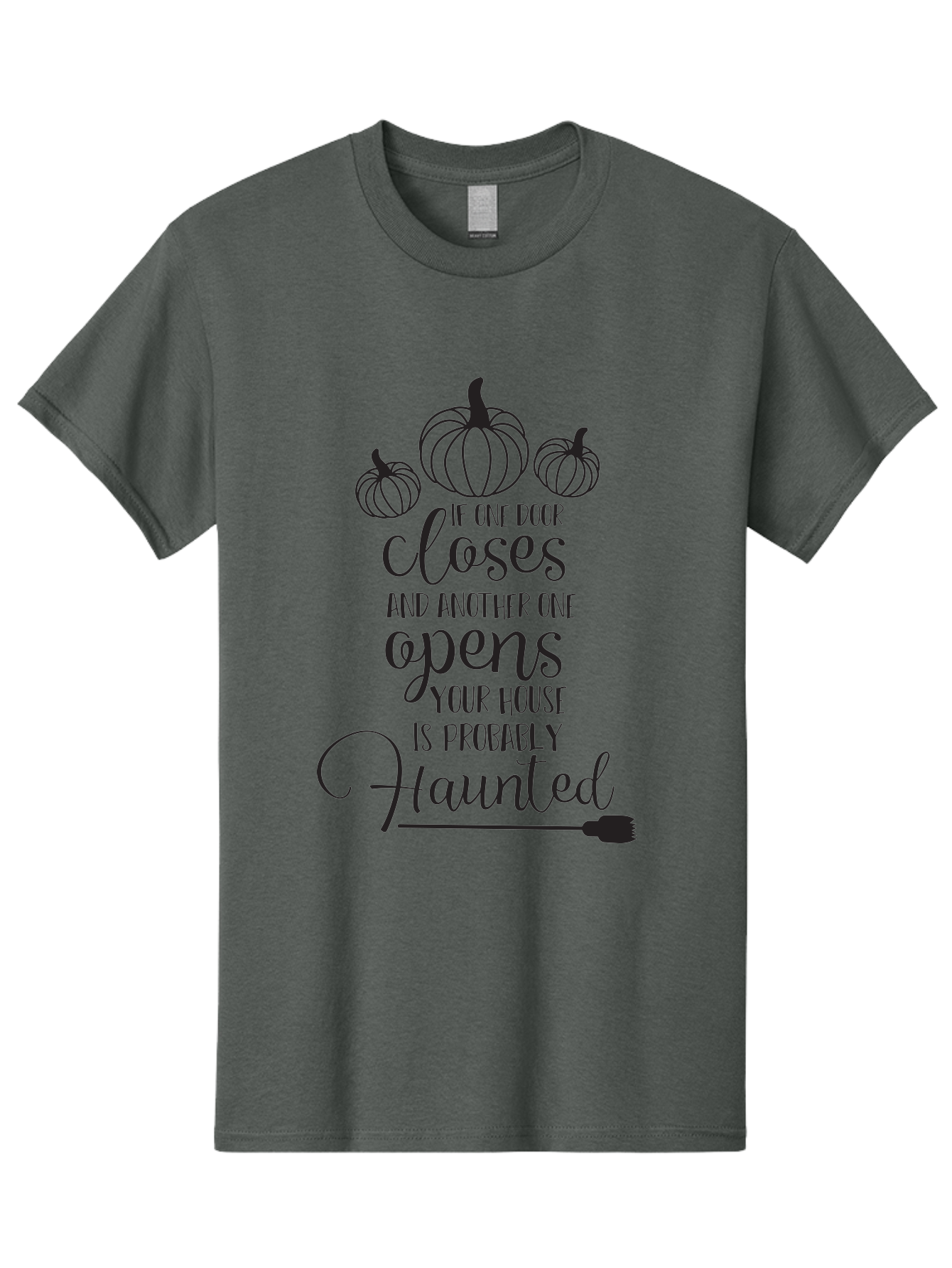 Haunted-House-Quote Men'S Graphic Tee, 100% Cotton, Comfortable Casual Summer Wear, Machine Washable, Halloween Quote, Spooky Sayings, Haunted House, Autumn Decorations, Pumpkin Illustrations, Black Silhouettes, Witch'S Broom, Fall Vibes, Aac799