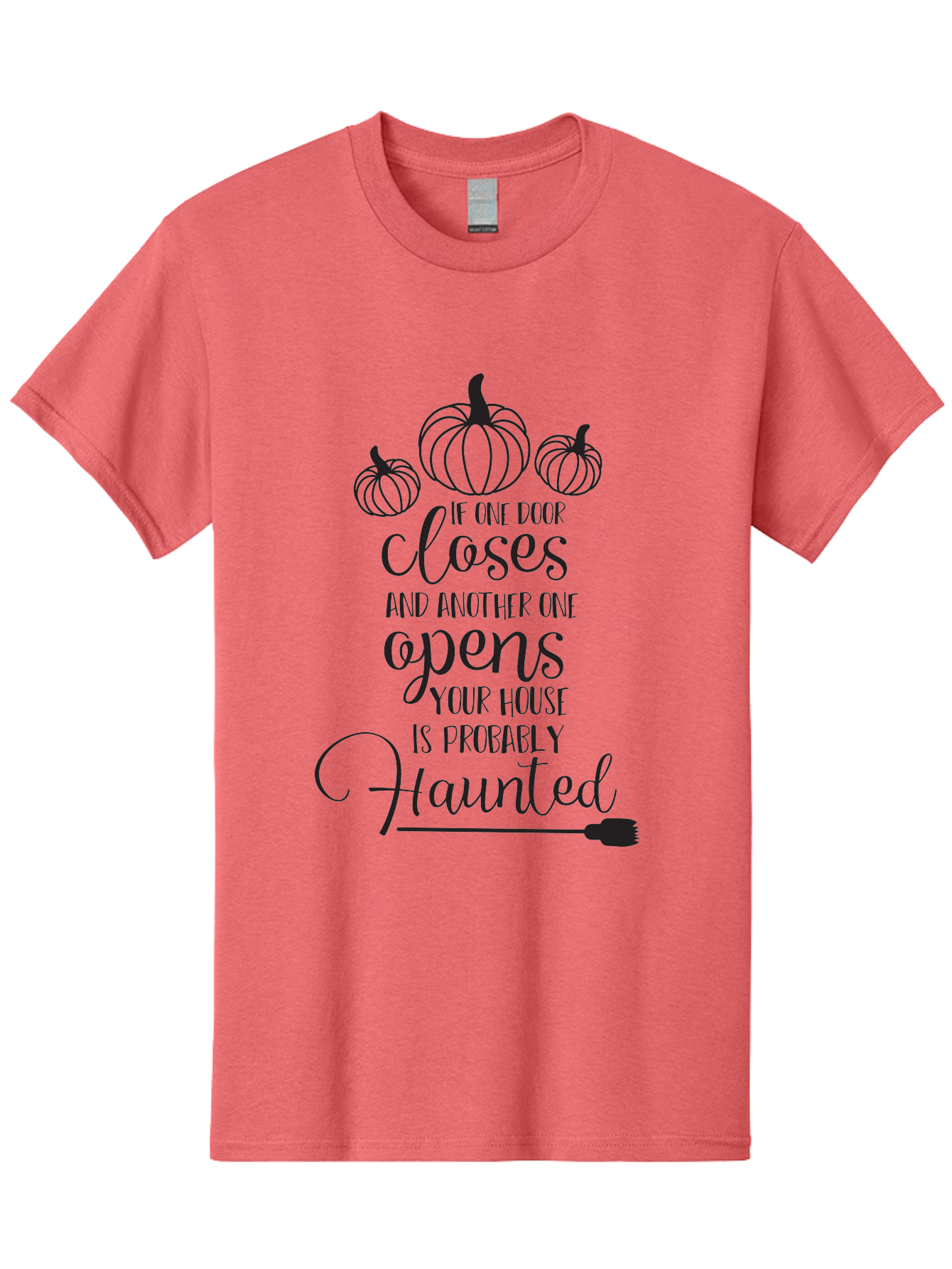 Haunted-House-Quote Men'S Graphic Tee, 100% Cotton, Comfortable Casual Summer Wear, Machine Washable, Halloween Quote, Spooky Sayings, Haunted House, Autumn Decorations, Pumpkin Illustrations, Black Silhouettes, Witch'S Broom, Fall Vibes, Aac799