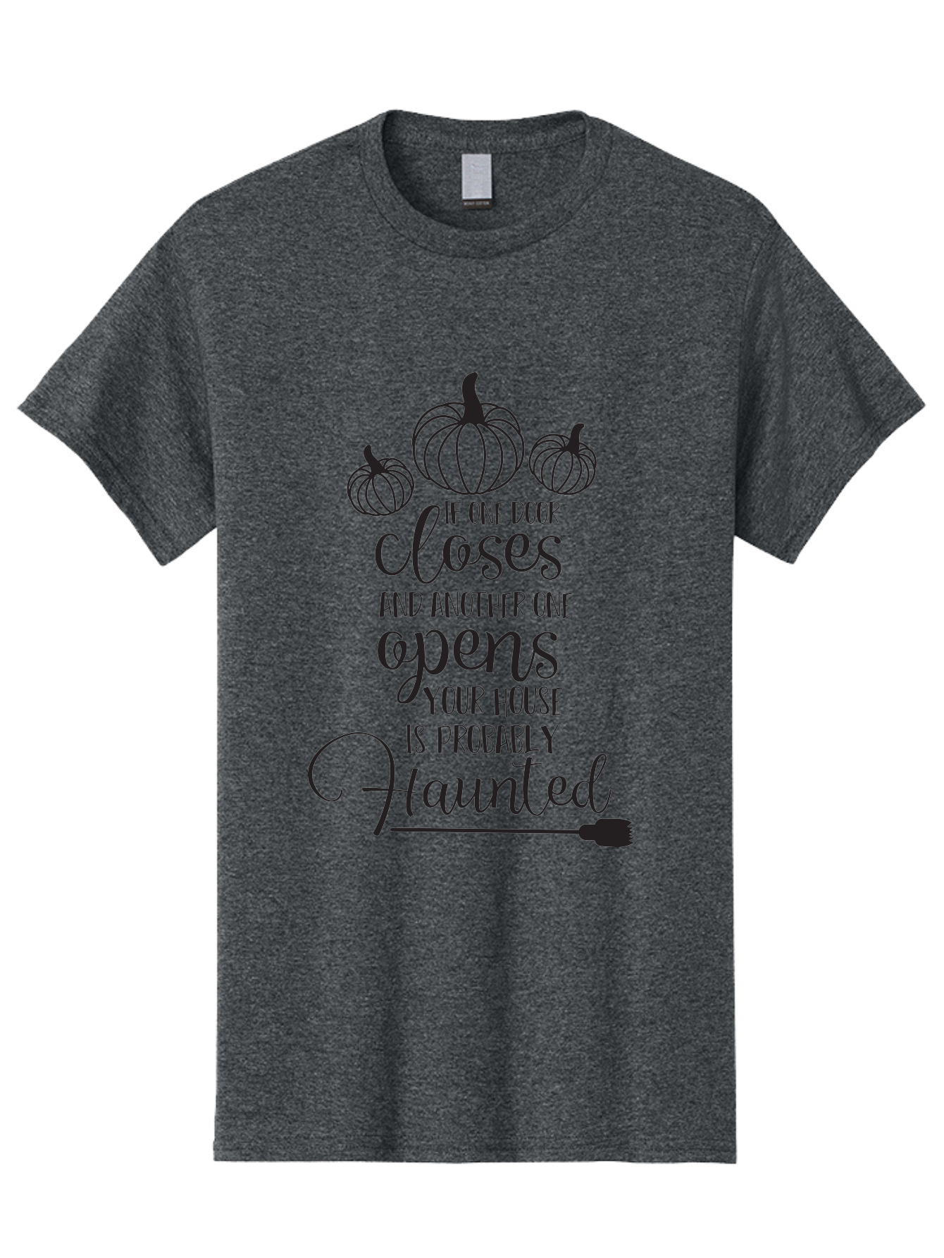 Haunted-House-Quote Men'S Graphic Tee, 100% Cotton, Comfortable Casual Summer Wear, Machine Washable, Halloween Quote, Spooky Sayings, Haunted House, Autumn Decorations, Pumpkin Illustrations, Black Silhouettes, Witch'S Broom, Fall Vibes, Aac799