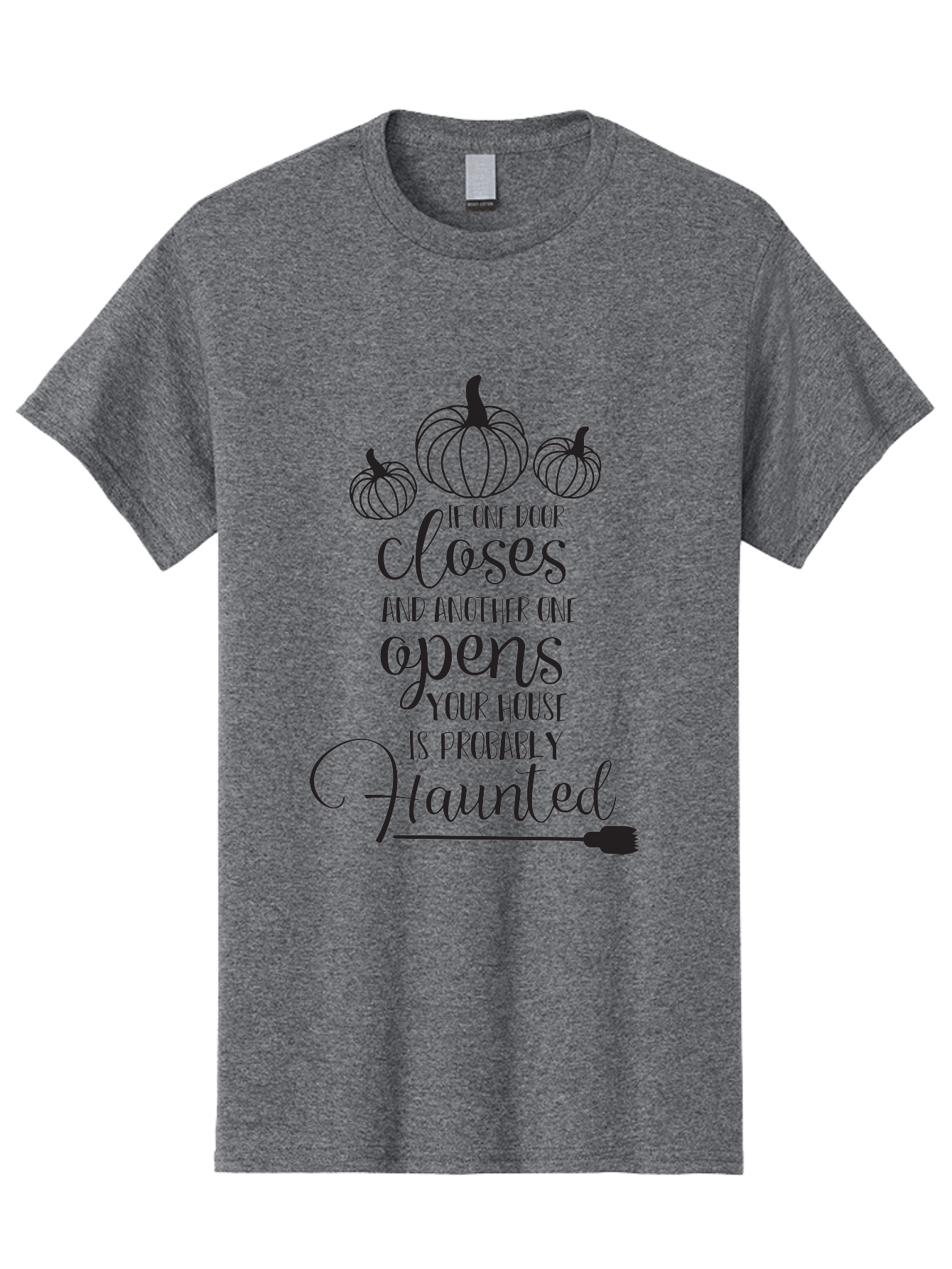 Haunted-House-Quote Men'S Graphic Tee, 100% Cotton, Comfortable Casual Summer Wear, Machine Washable, Halloween Quote, Spooky Sayings, Haunted House, Autumn Decorations, Pumpkin Illustrations, Black Silhouettes, Witch'S Broom, Fall Vibes, Aac799