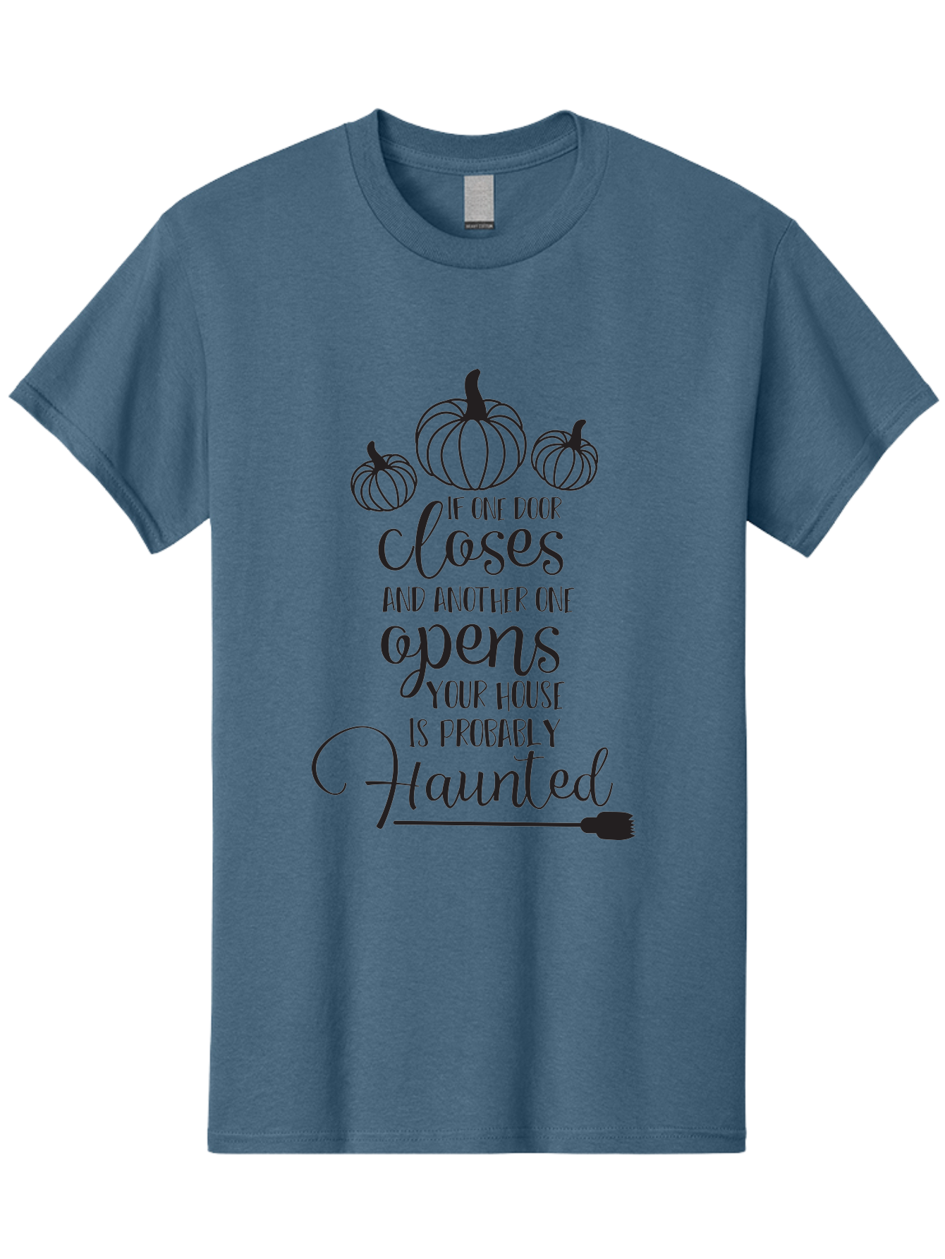 Haunted-House-Quote Men'S Graphic Tee, 100% Cotton, Comfortable Casual Summer Wear, Machine Washable, Halloween Quote, Spooky Sayings, Haunted House, Autumn Decorations, Pumpkin Illustrations, Black Silhouettes, Witch'S Broom, Fall Vibes, Aac799
