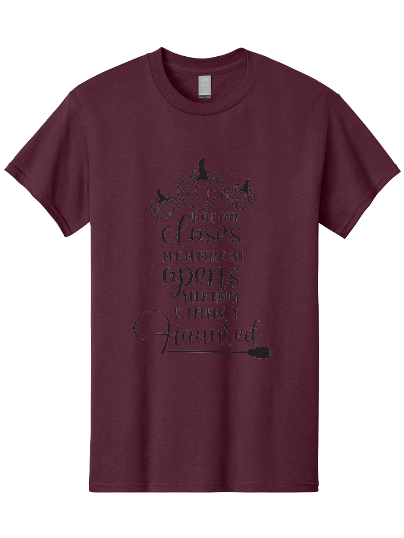 Haunted-House-Quote Men'S Graphic Tee, 100% Cotton, Comfortable Casual Summer Wear, Machine Washable, Halloween Quote, Spooky Sayings, Haunted House, Autumn Decorations, Pumpkin Illustrations, Black Silhouettes, Witch'S Broom, Fall Vibes, Aac799