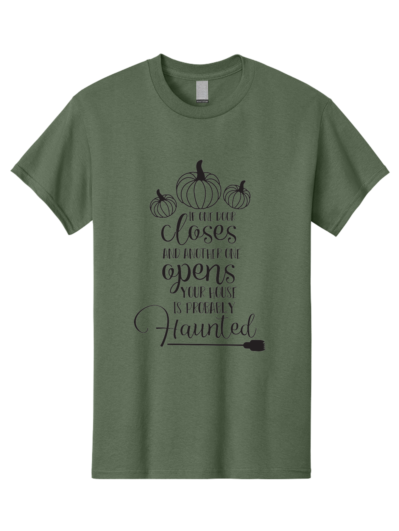 Haunted-House-Quote Men'S Graphic Tee, 100% Cotton, Comfortable Casual Summer Wear, Machine Washable, Halloween Quote, Spooky Sayings, Haunted House, Autumn Decorations, Pumpkin Illustrations, Black Silhouettes, Witch'S Broom, Fall Vibes, Aac799