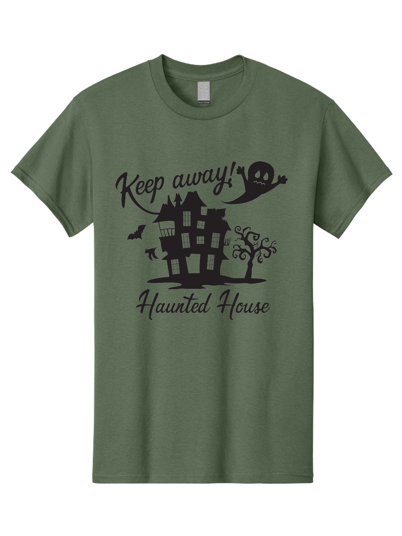 Haunted-House Men'S Graphic Tee, 100% Cotton, Comfortable Casual Summer Wear, Machine Washable, Spooky Haunted House, Ghostly Apparitions, Haunted Mansion, Creepy Atmosphere, Scary Halloween Decorations, Bats, Ghost, Keep Away, Haunted House, Aac800