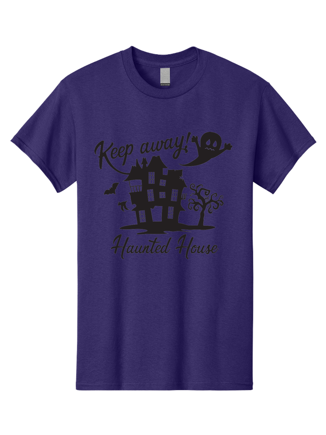 Haunted-House Men'S Graphic Tee, 100% Cotton, Comfortable Casual Summer Wear, Machine Washable, Spooky Haunted House, Ghostly Apparitions, Haunted Mansion, Creepy Atmosphere, Scary Halloween Decorations, Bats, Ghost, Keep Away, Haunted House, Aac800